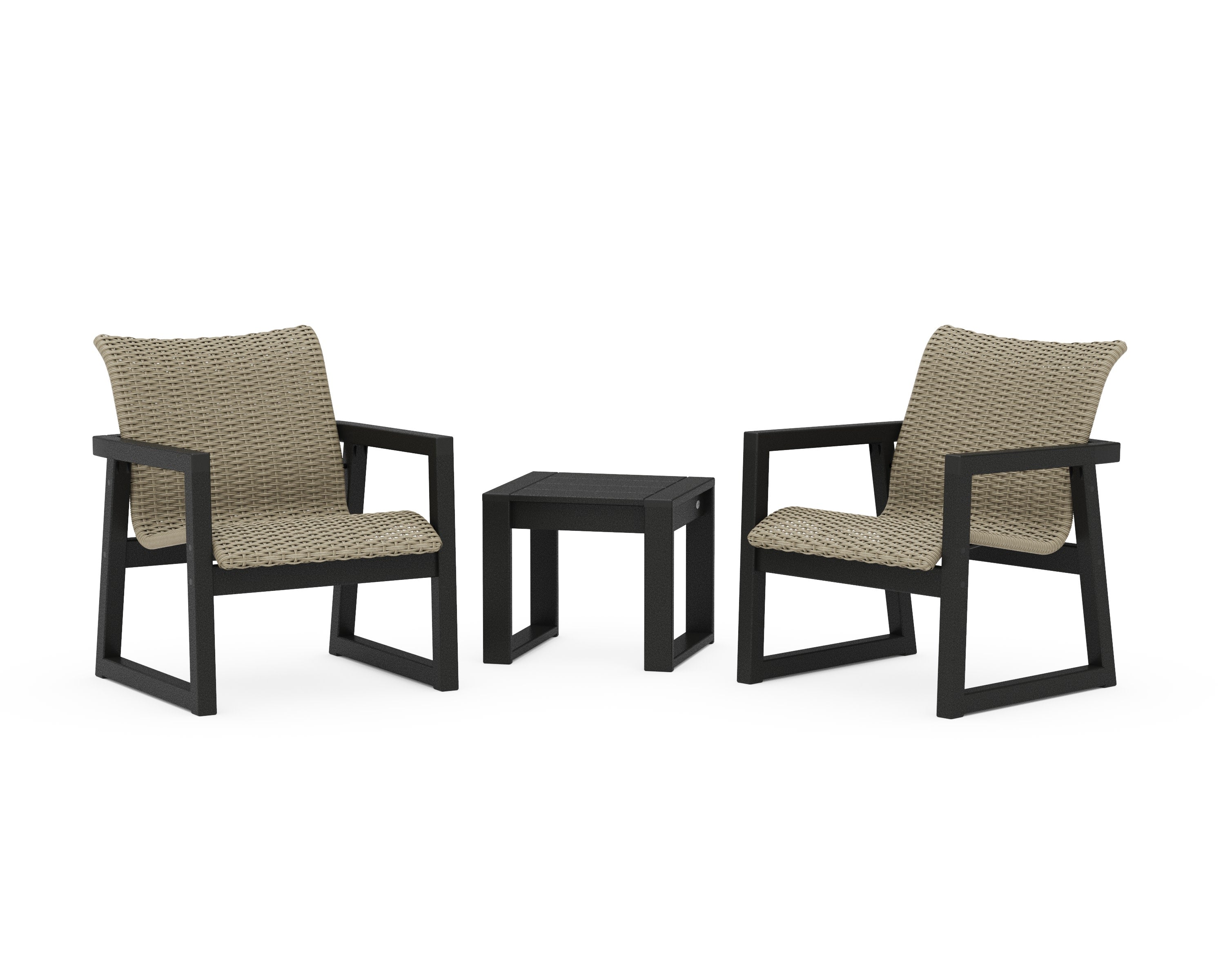EDGE Woven 3-Piece Lounge Chair Seating Set in Black / Dune Grass