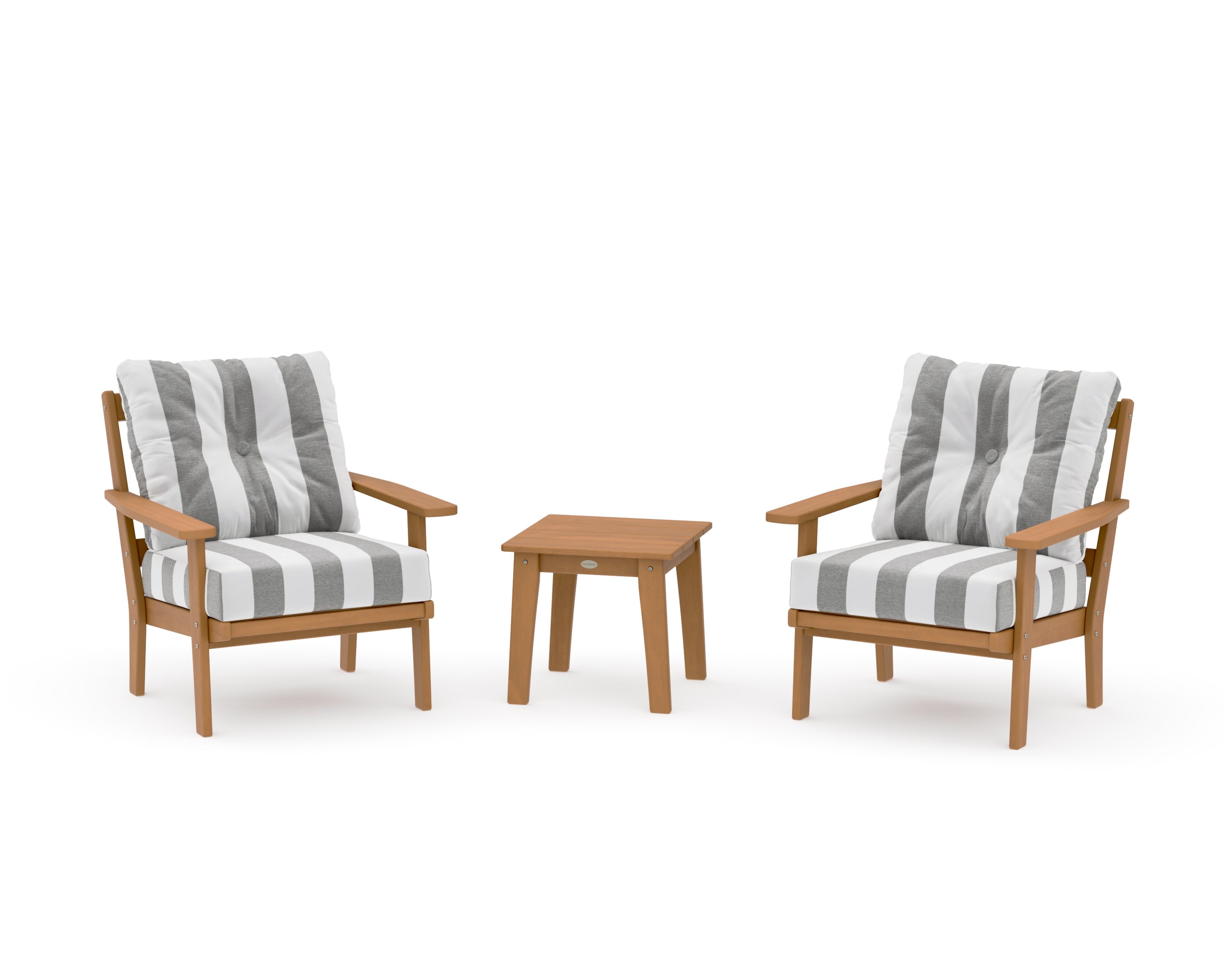 Prairie 3-Piece Deep Seating Set in Natural / Cabana Stripe Grey Mist