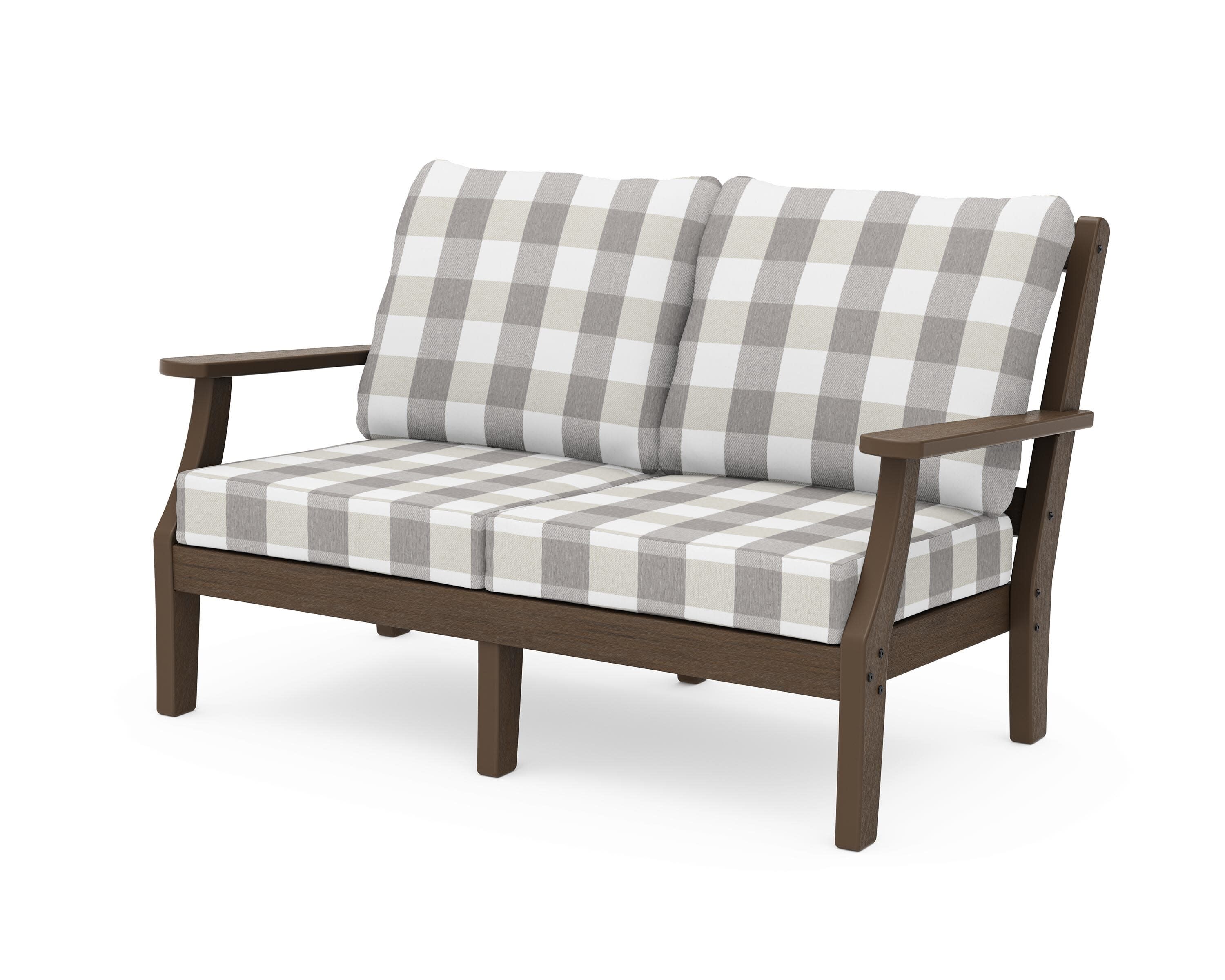Chinoiserie Deep Seating Loveseat in Kona / Buffalo Plaid Grey Mist