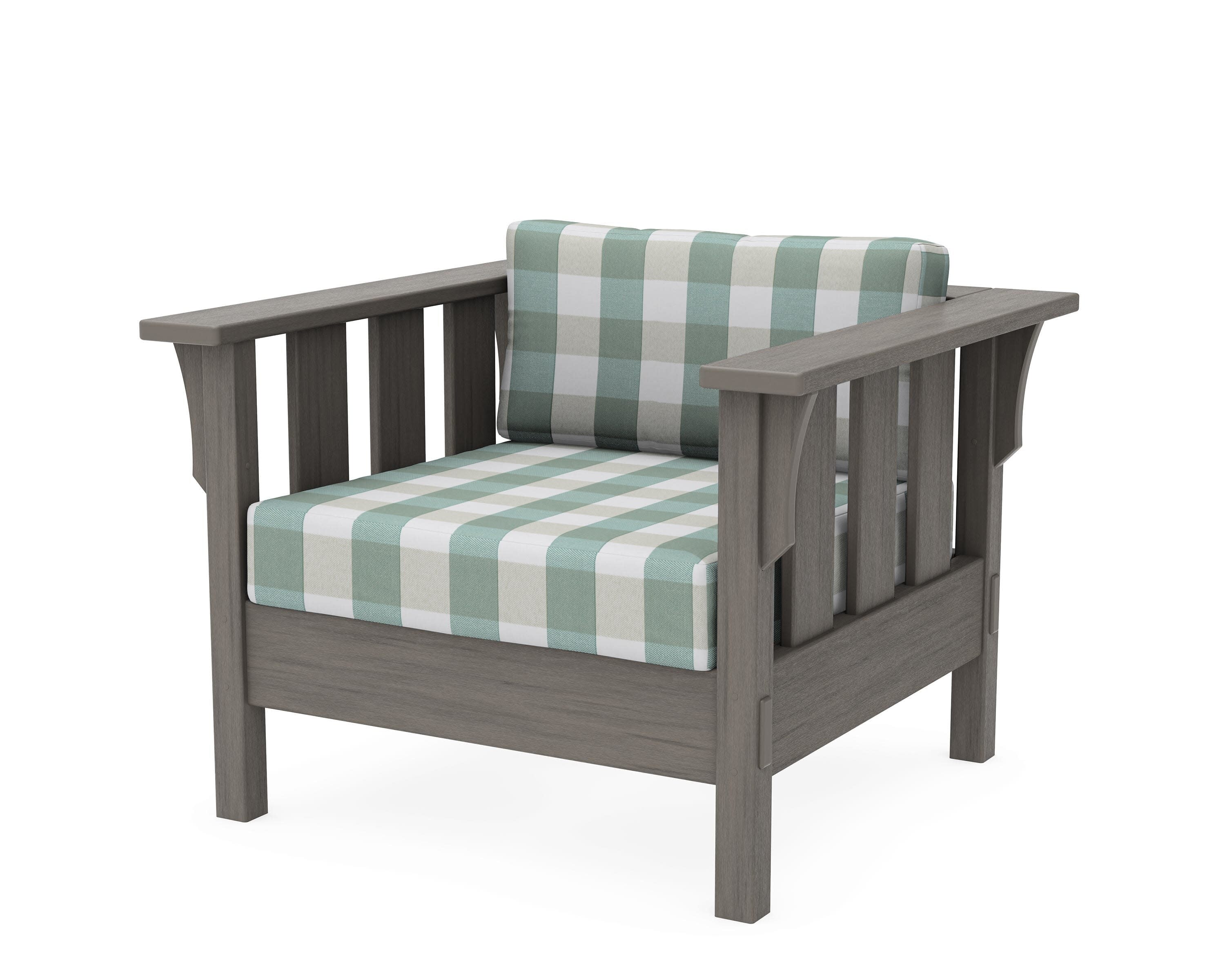 Acadia Deep Seating Chair in Driftwood / Buffalo Plaid Glacier Spa