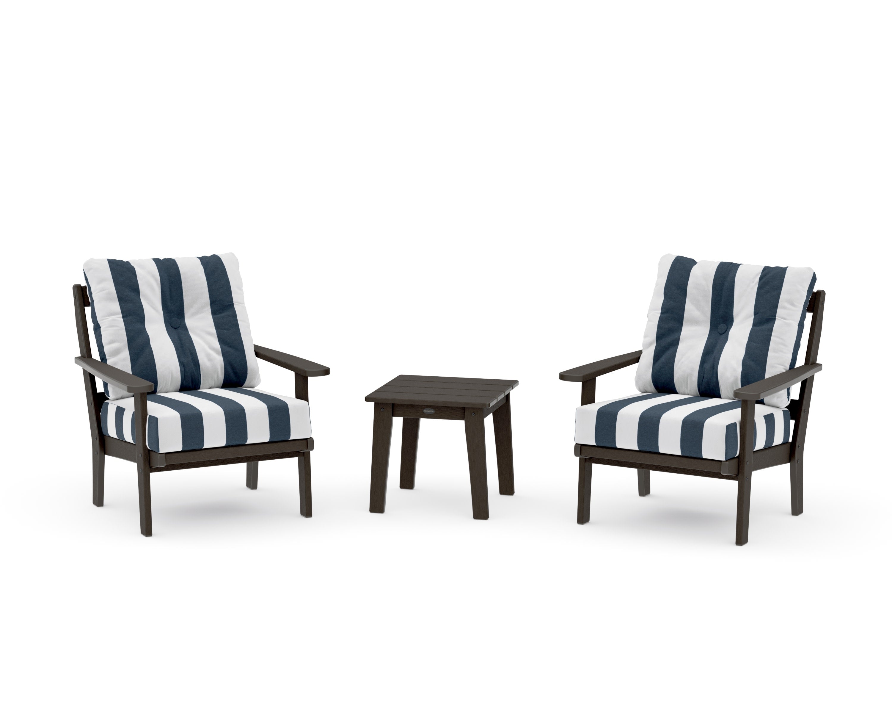 Mission 3-Piece Deep Seating Set in Vintage Coffee / Cabana Stripe Marine Indigo