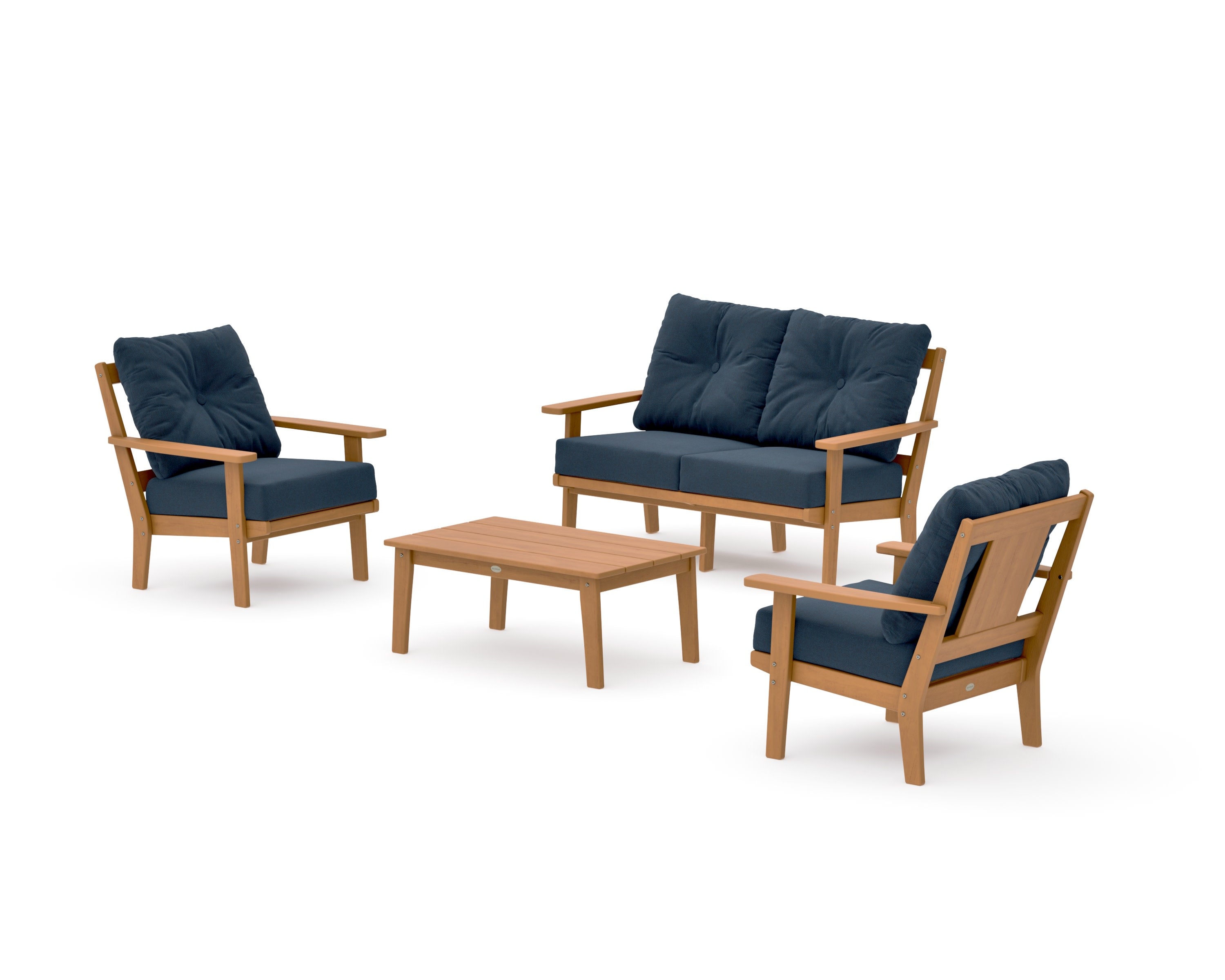 Prairie 4-Piece Deep Seating Set with Loveseat in Natural / Marine Indigo