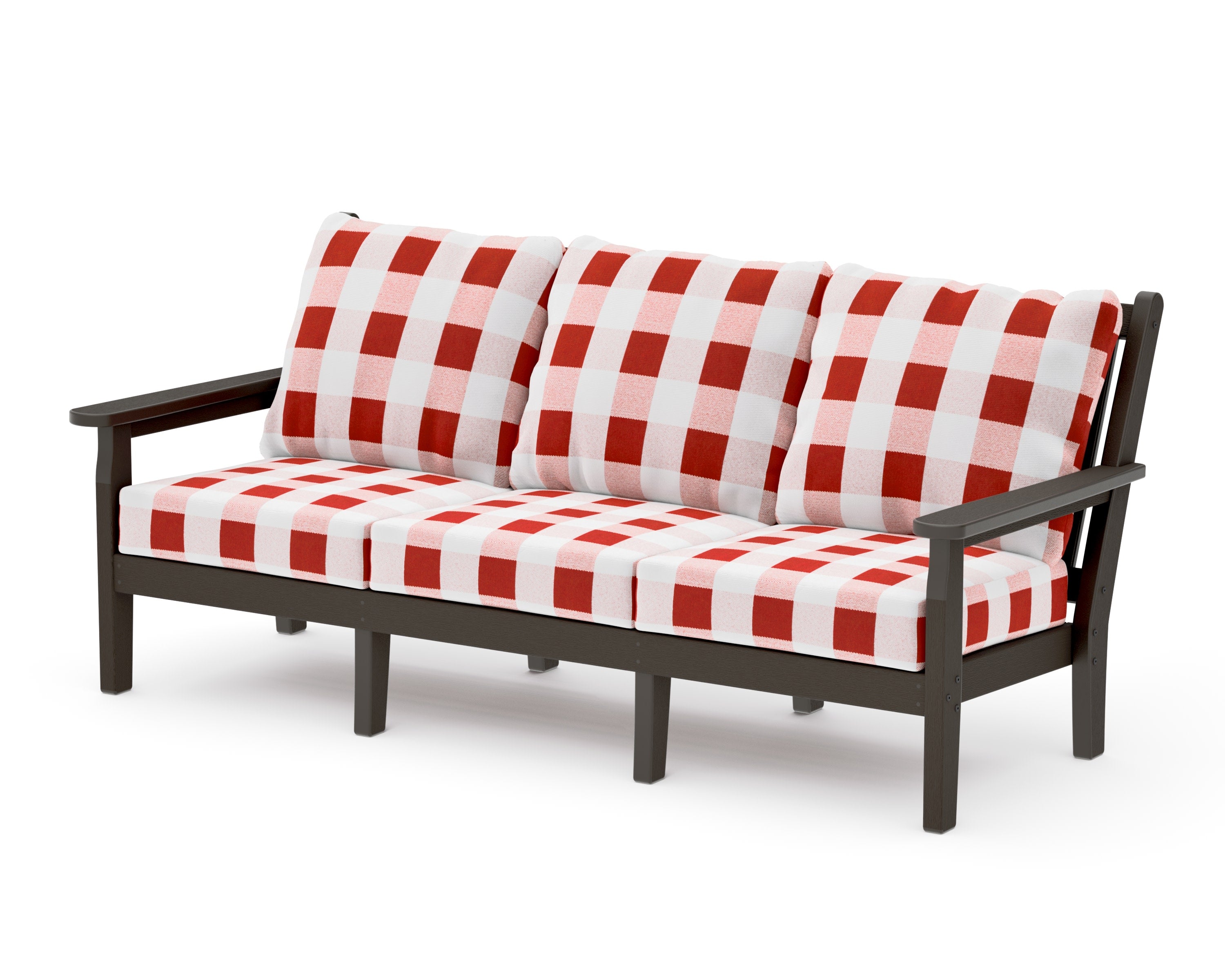 Chippendale Deep Seating Sofa in Vintage Coffee / Buffalo Plaid Crimson