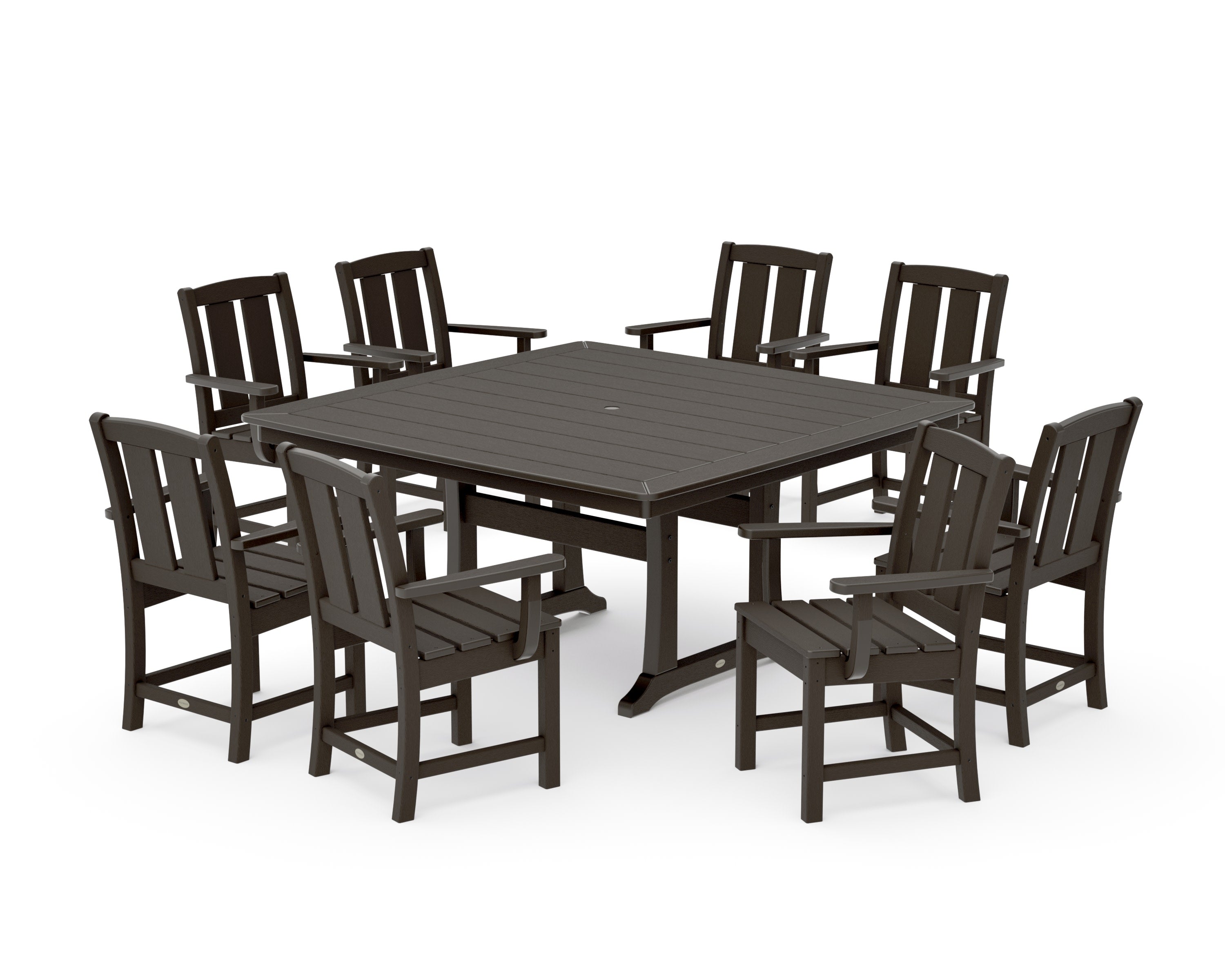 Mission 9-Piece Square Dining Set with Trestle Legs in Vintage Coffee