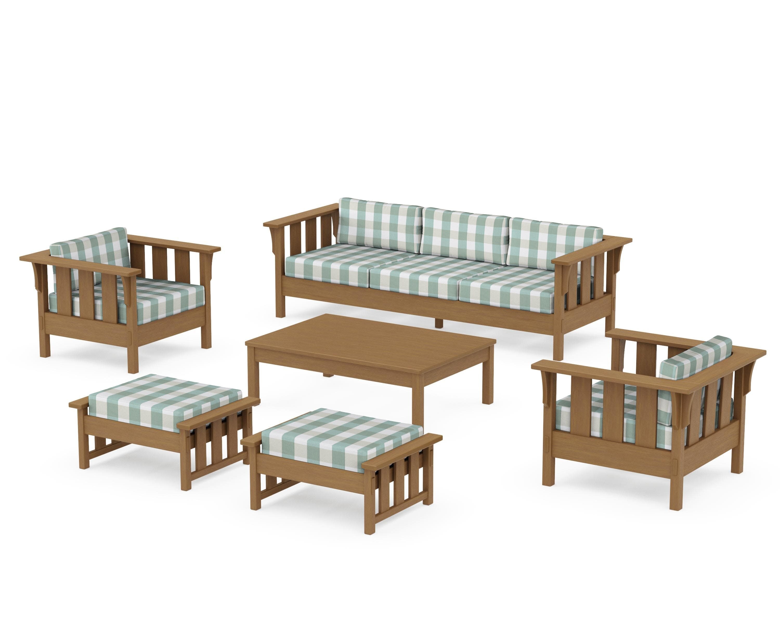 Acadia 6-Piece Lounge Sofa Set in Natural / Buffalo Plaid Glacier Spa