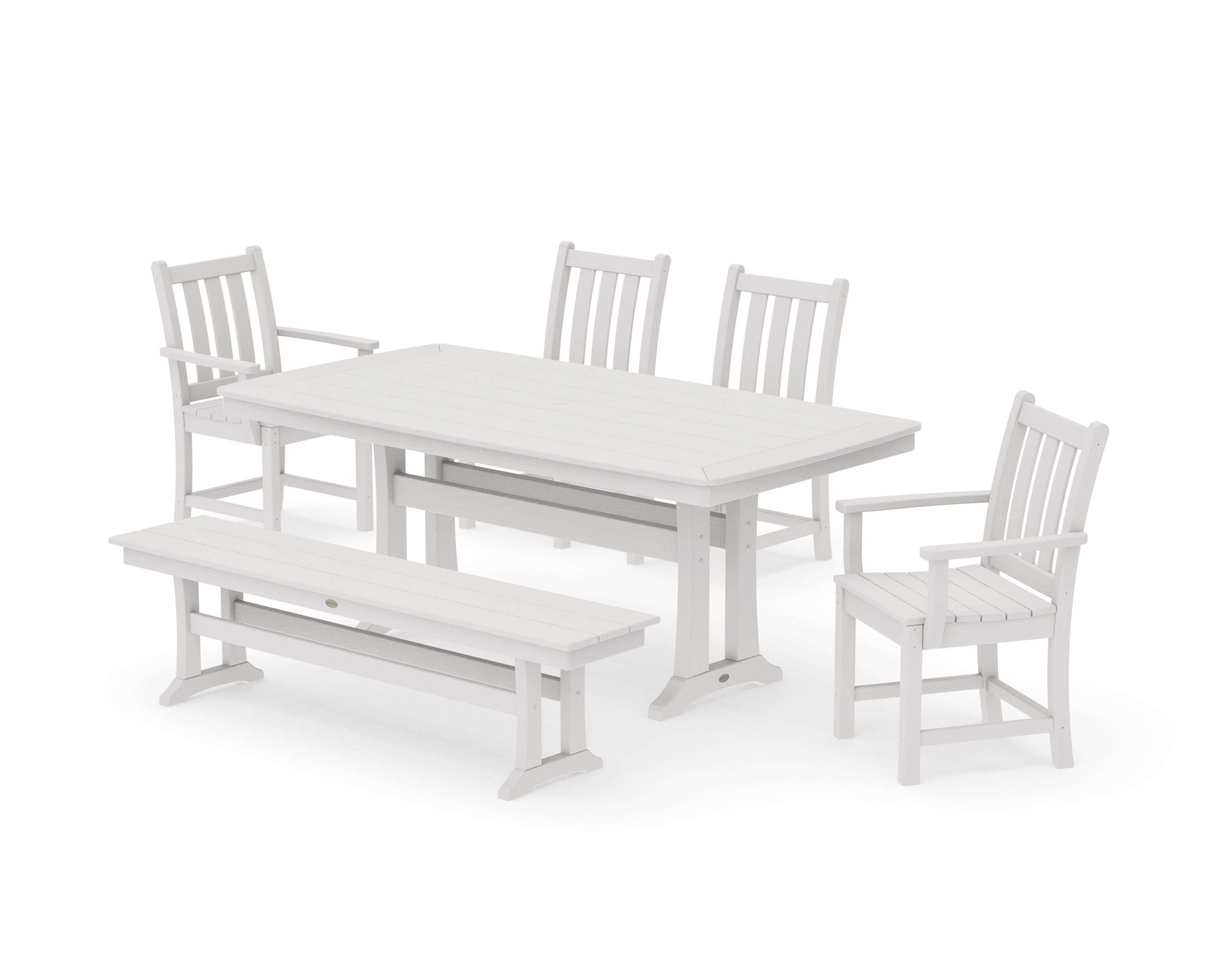 Traditional Garden 6-Piece Dining Set with Trestle Legs in Vintage White