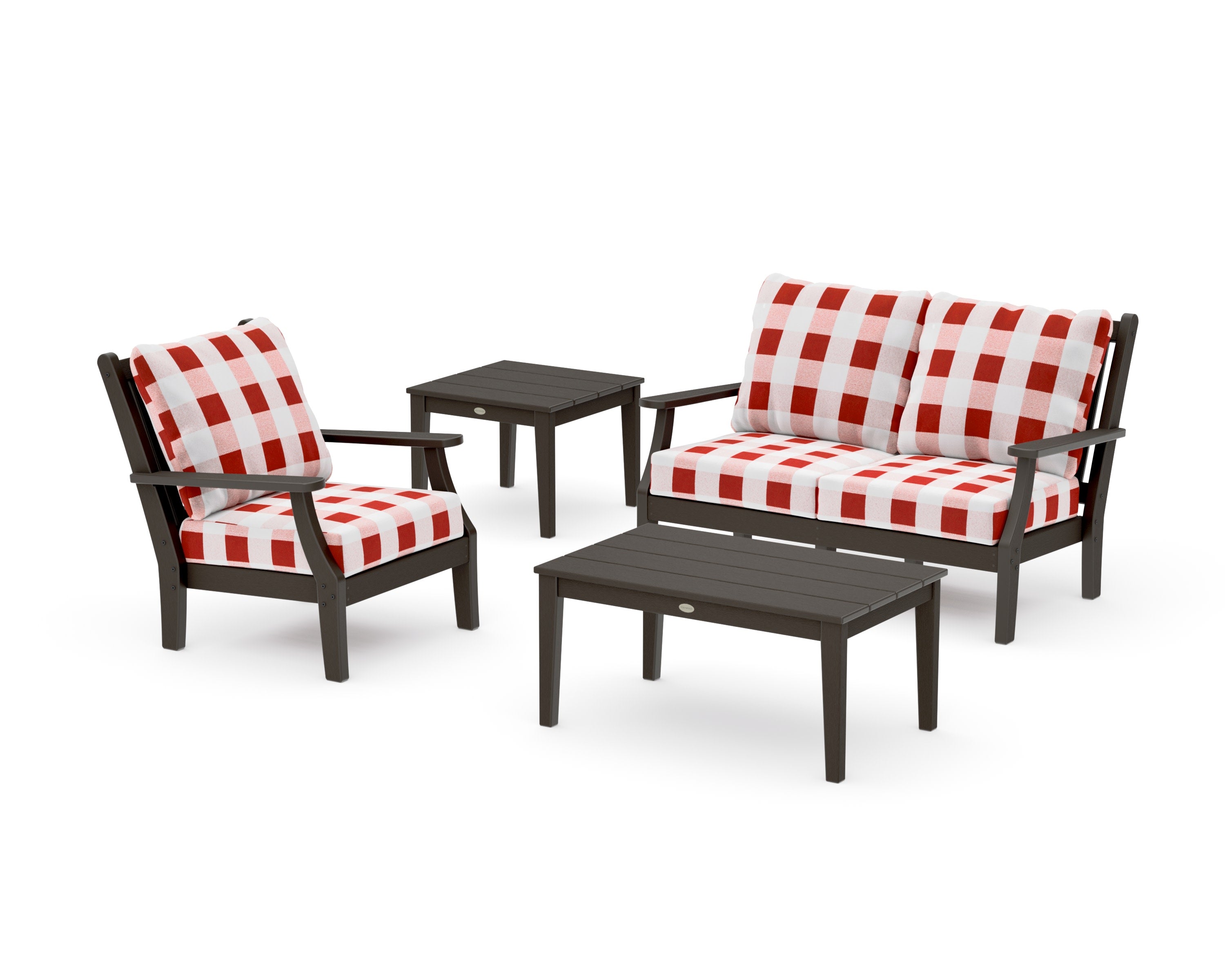 Wovendale 4-Piece Deep Seating Set in Vintage Coffee / Buffalo Plaid Crimson