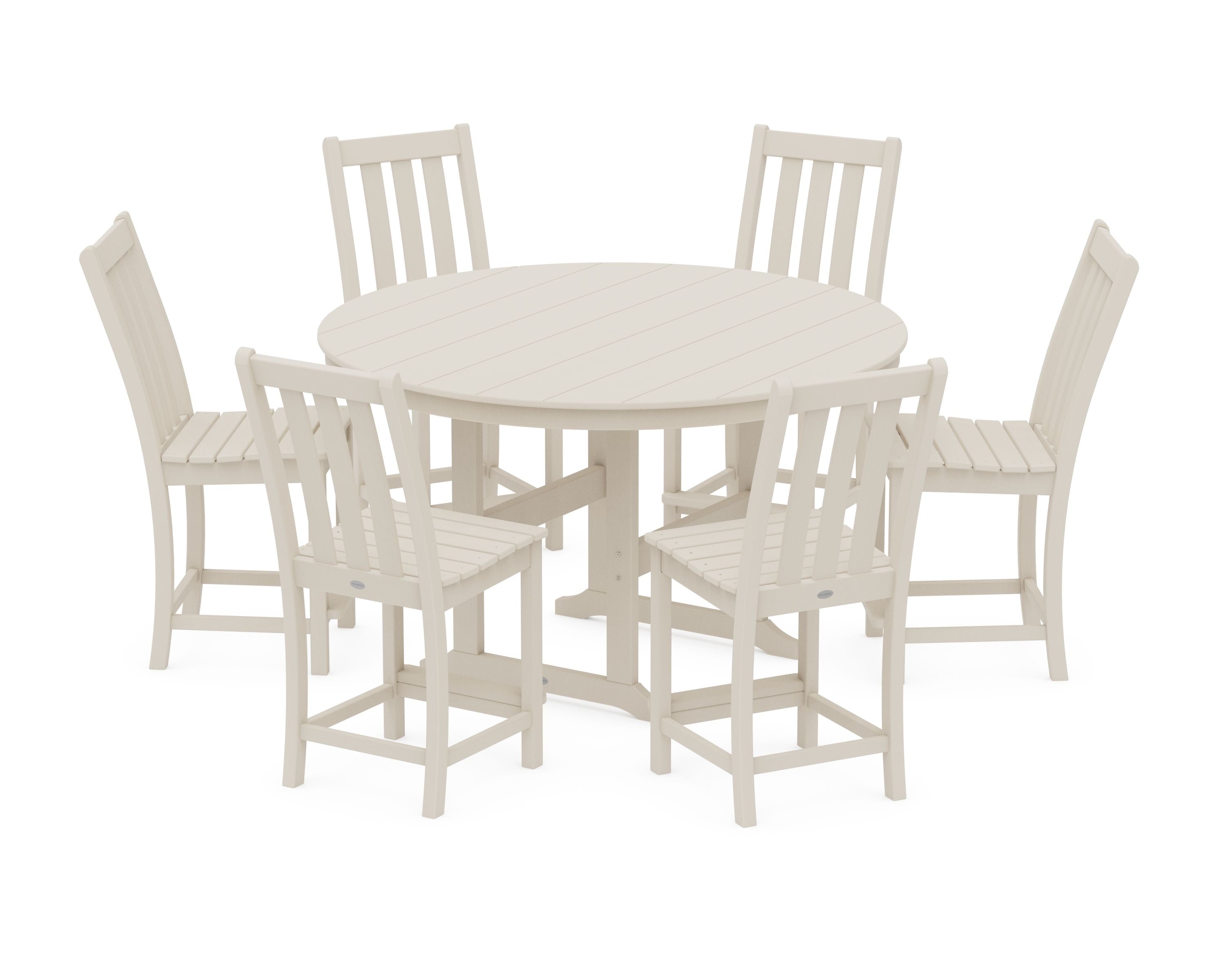 Vineyard 7-Piece Farmhouse Side Chair Round Farmhouse Counter Set in Sand