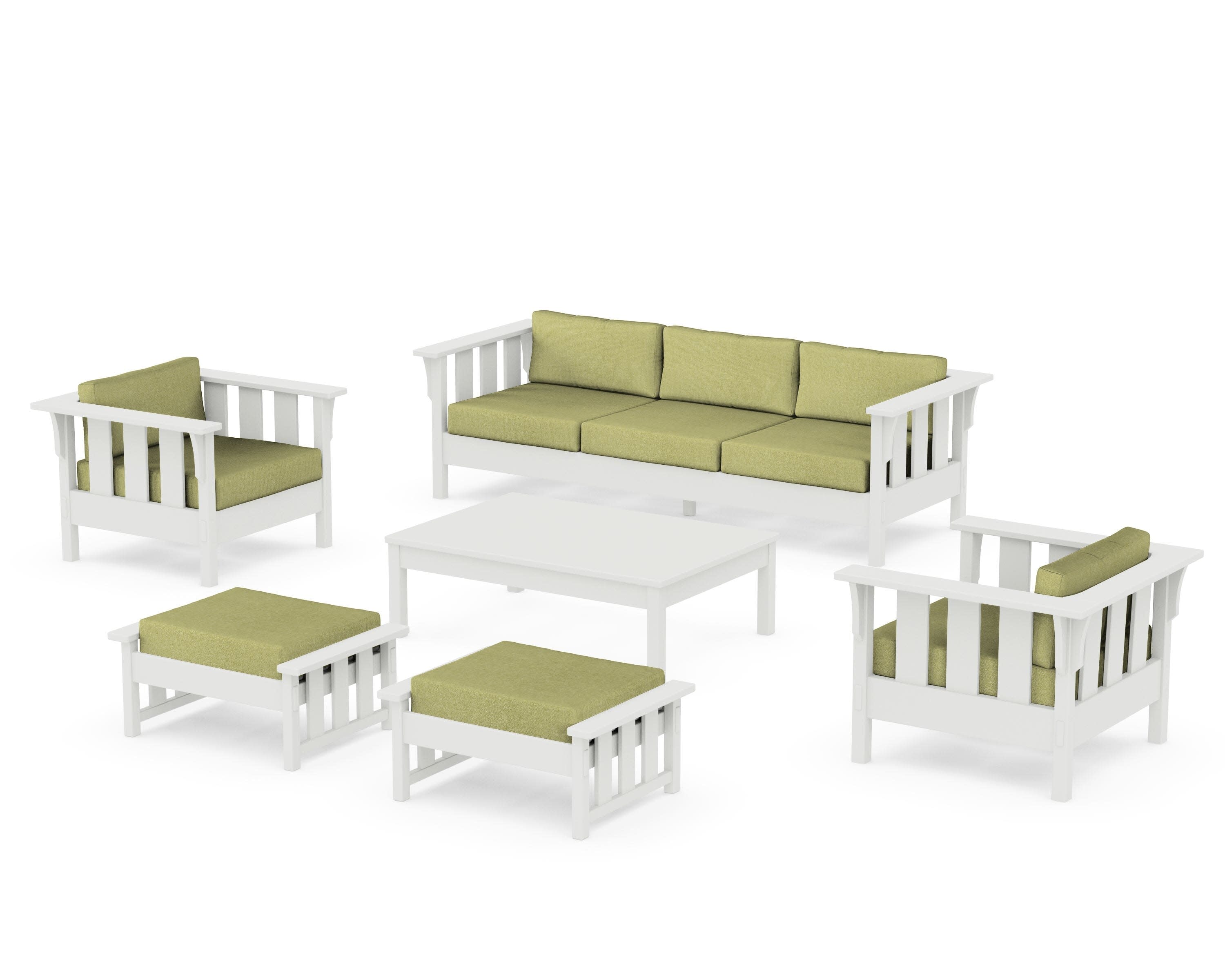 Acadia 6-Piece Lounge Sofa Set in Vintage White / Chartreuse Boucle