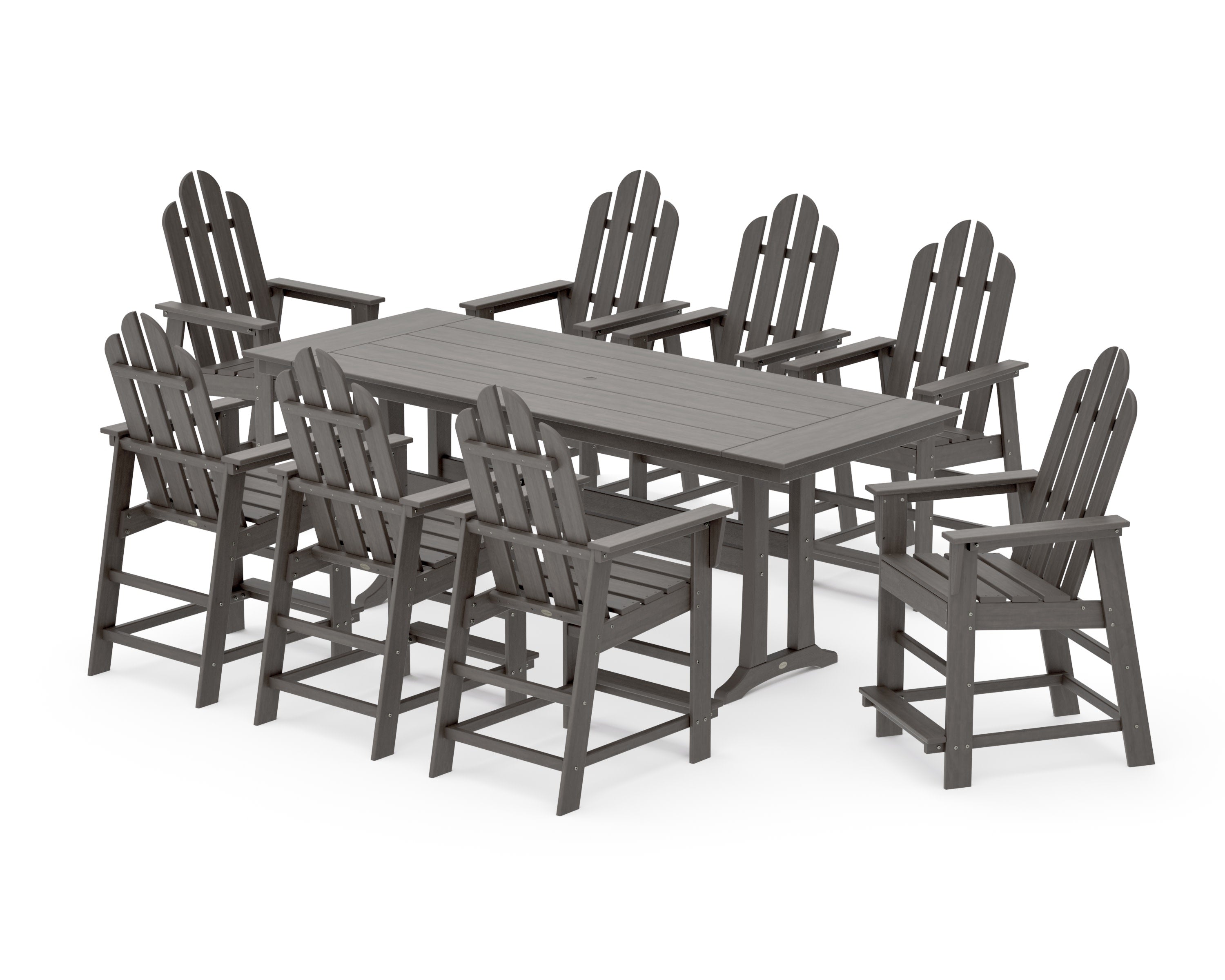 Long Island 9-Piece Farmhouse Counter Set with Trestle Legs in Driftwood