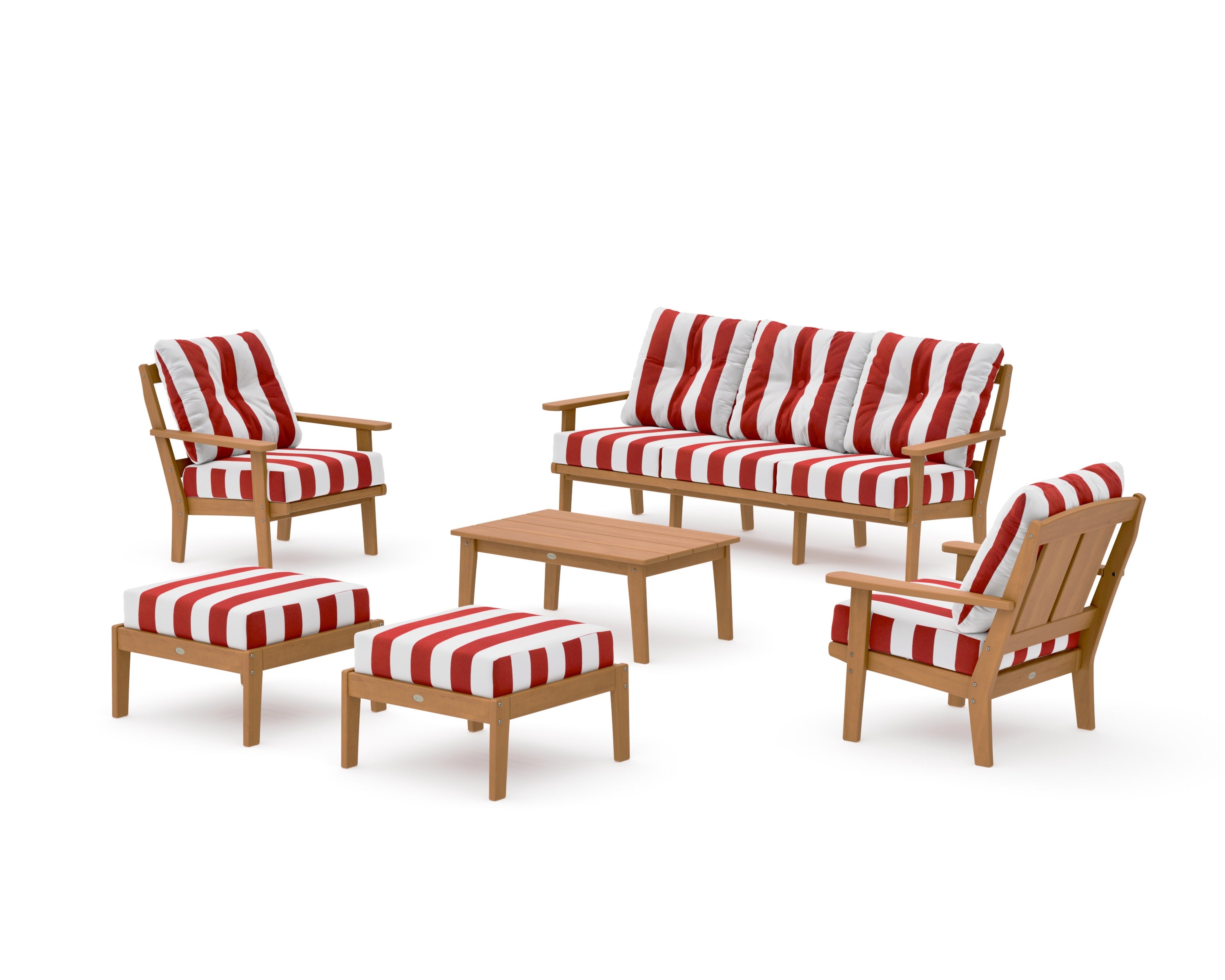 Mission 6-Piece Lounge Sofa Set in Natural / Cabana Stripe Crimson