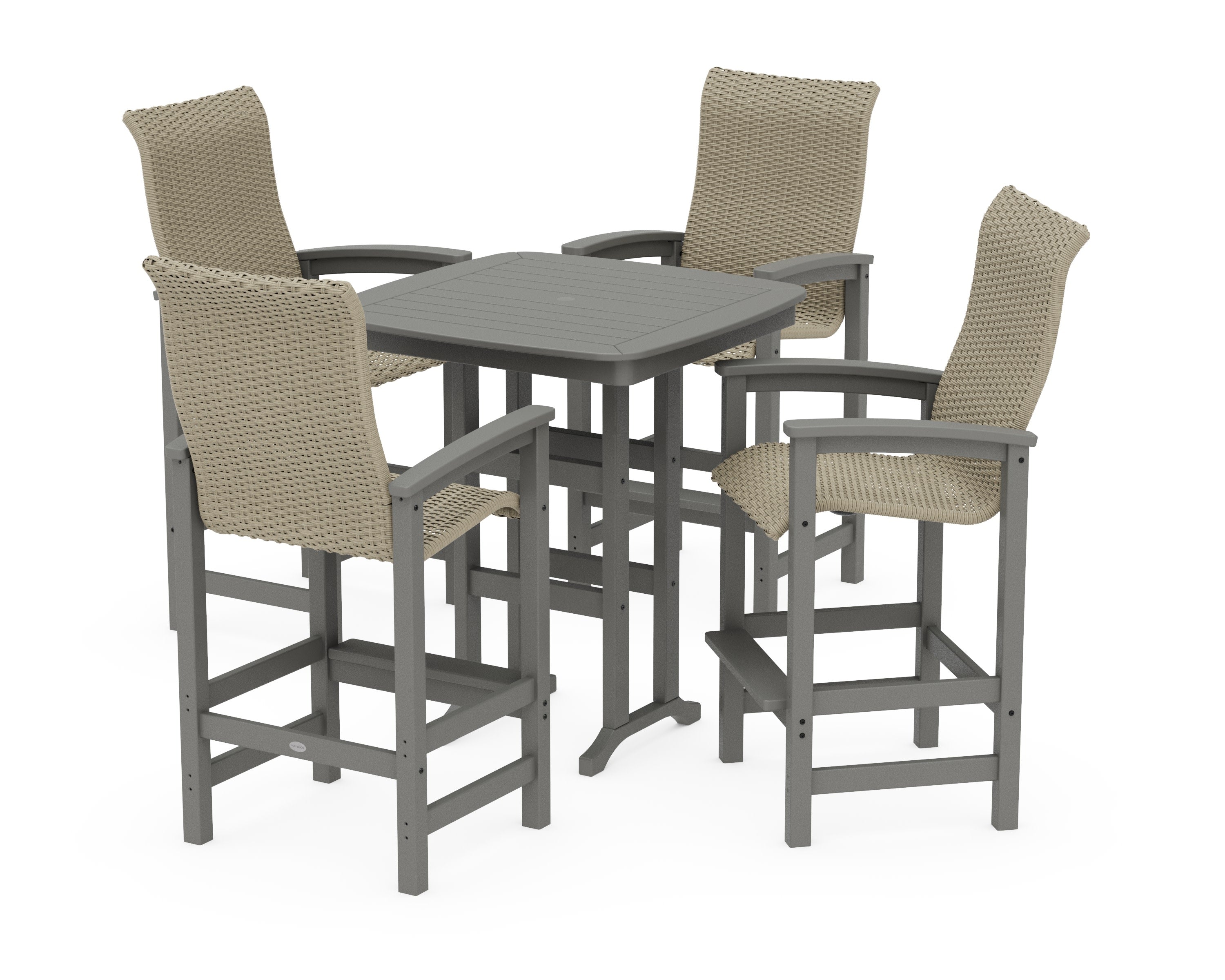 Coastal Woven High-Back 5-Piece Bar Set in Slate Grey / Dune Grass