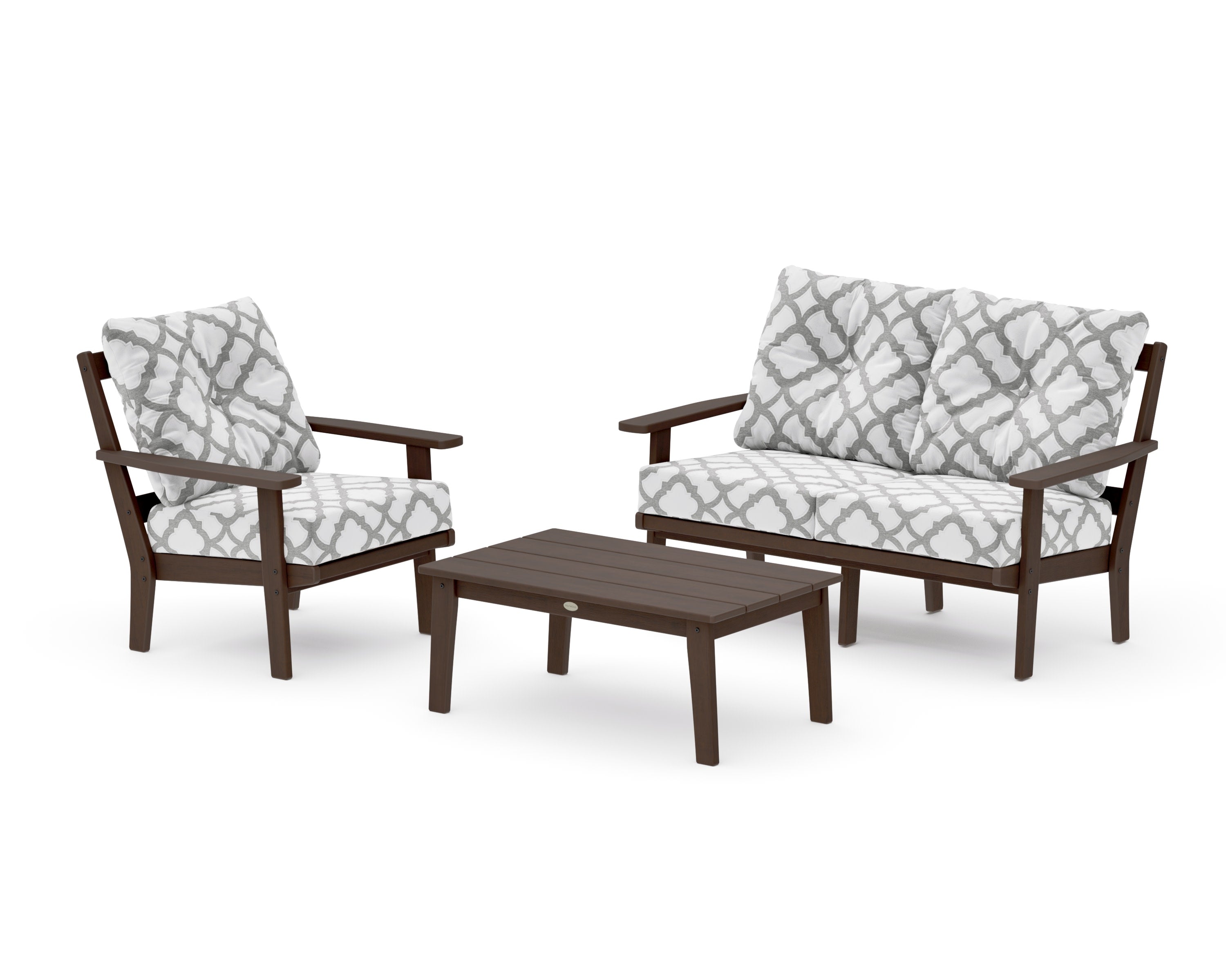 Prairie 3-Piece Deep Seating Set with Loveseat in Kona / Trellis Grey Mist
