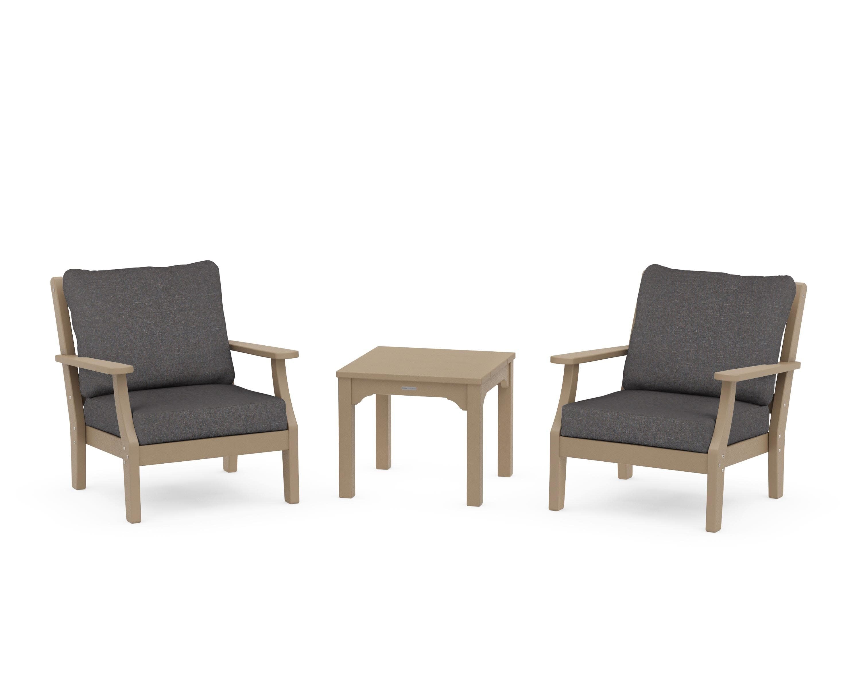 Chinoiserie 3-Piece Deep Seating Set in Vintage Sahara / Ash Charcoal