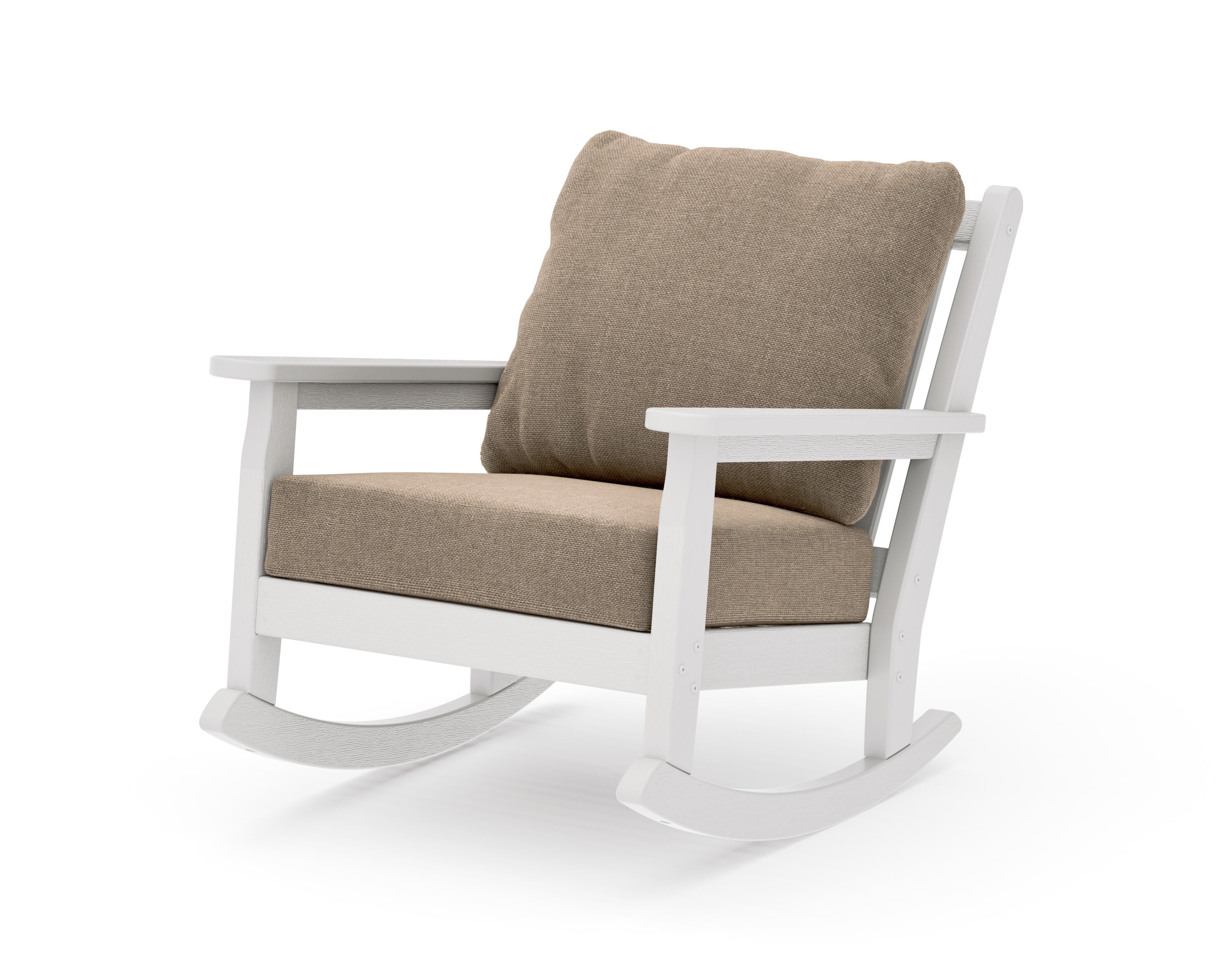 Chippendale Deep Seating Rocking Chair in Vintage White / Spiced Burlap