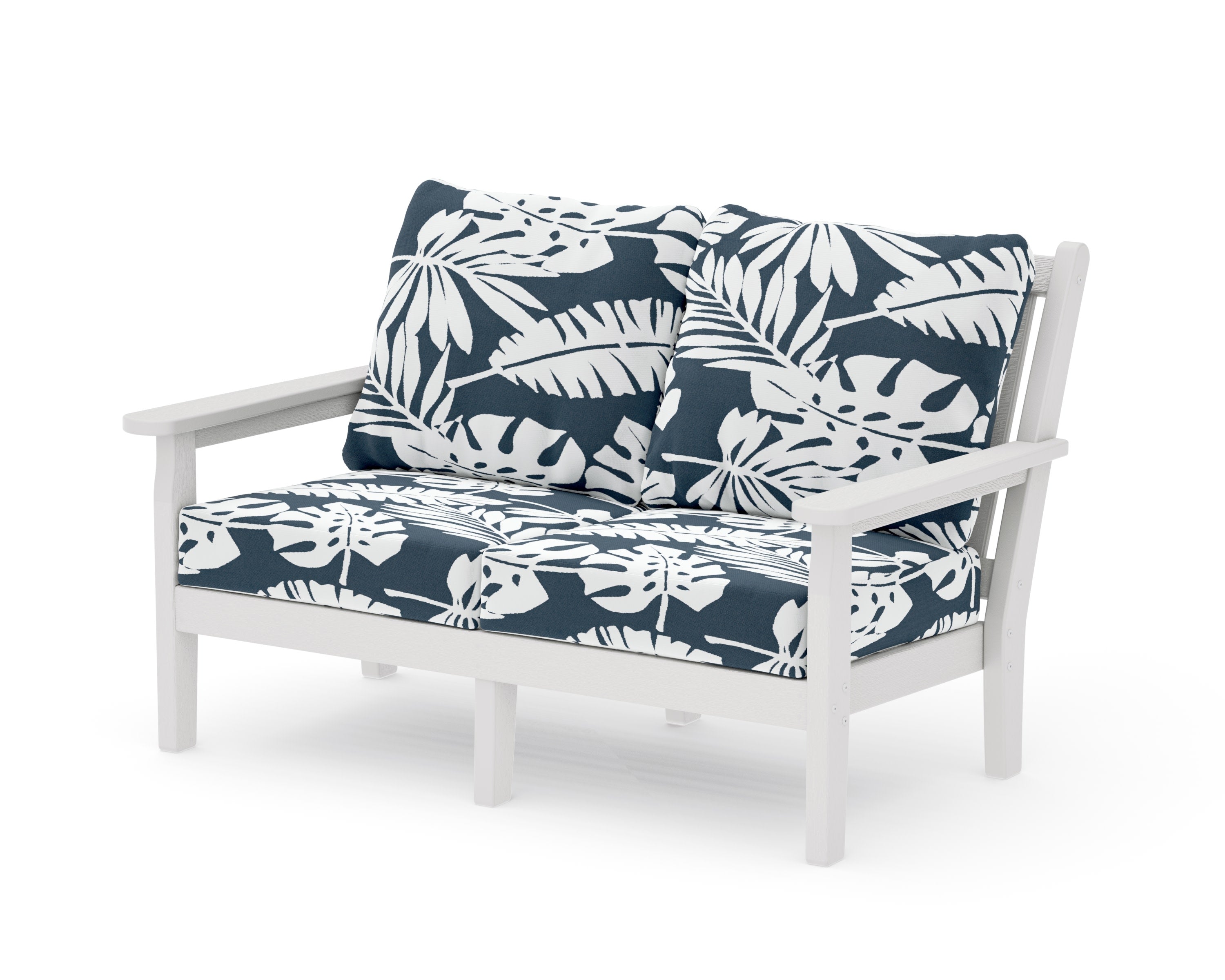 Chippendale Deep Seating Loveseat in Vintage White / Leaf Marine Indigo