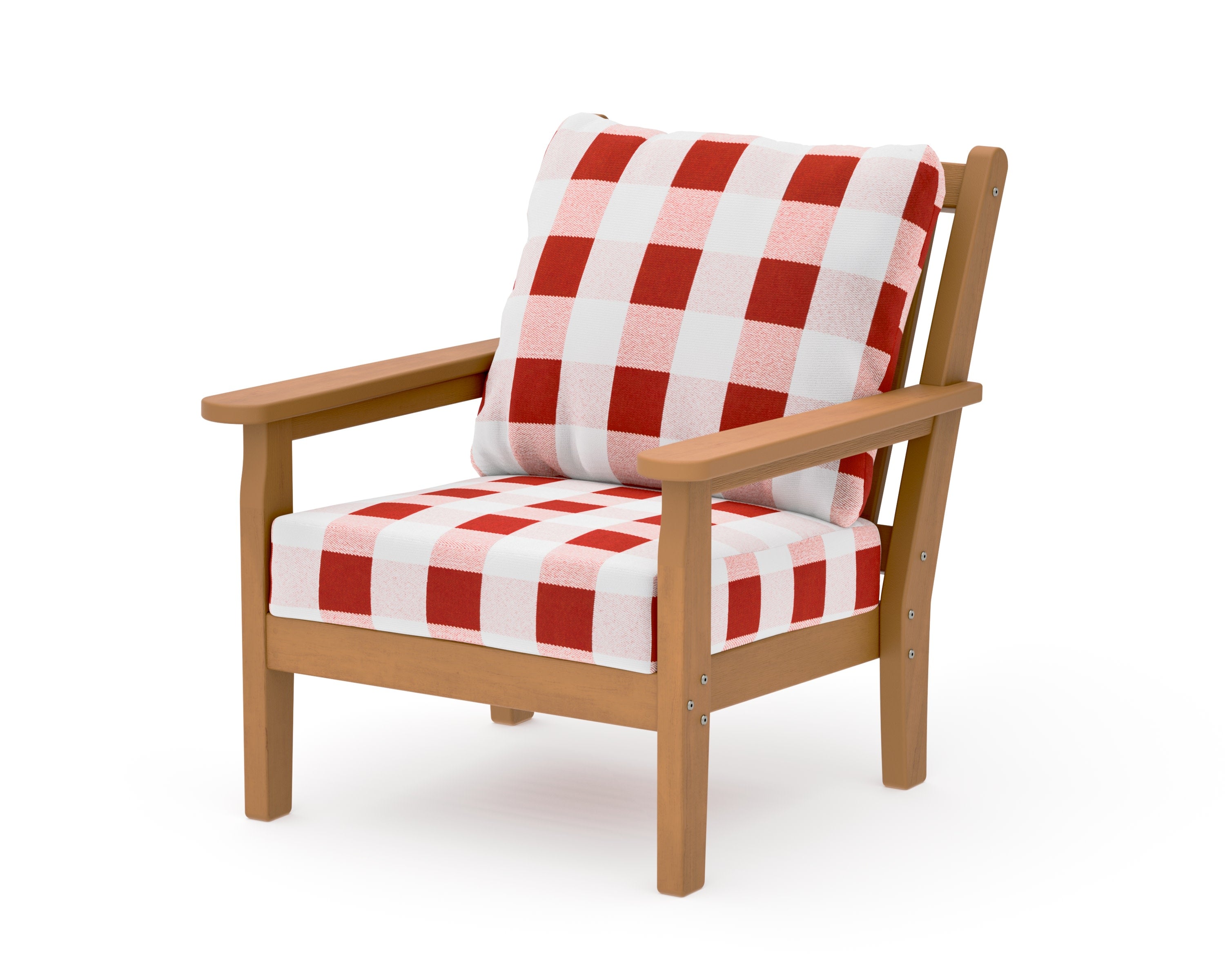 Chippendale Deep Seating Chair in Natural / Buffalo Plaid Crimson