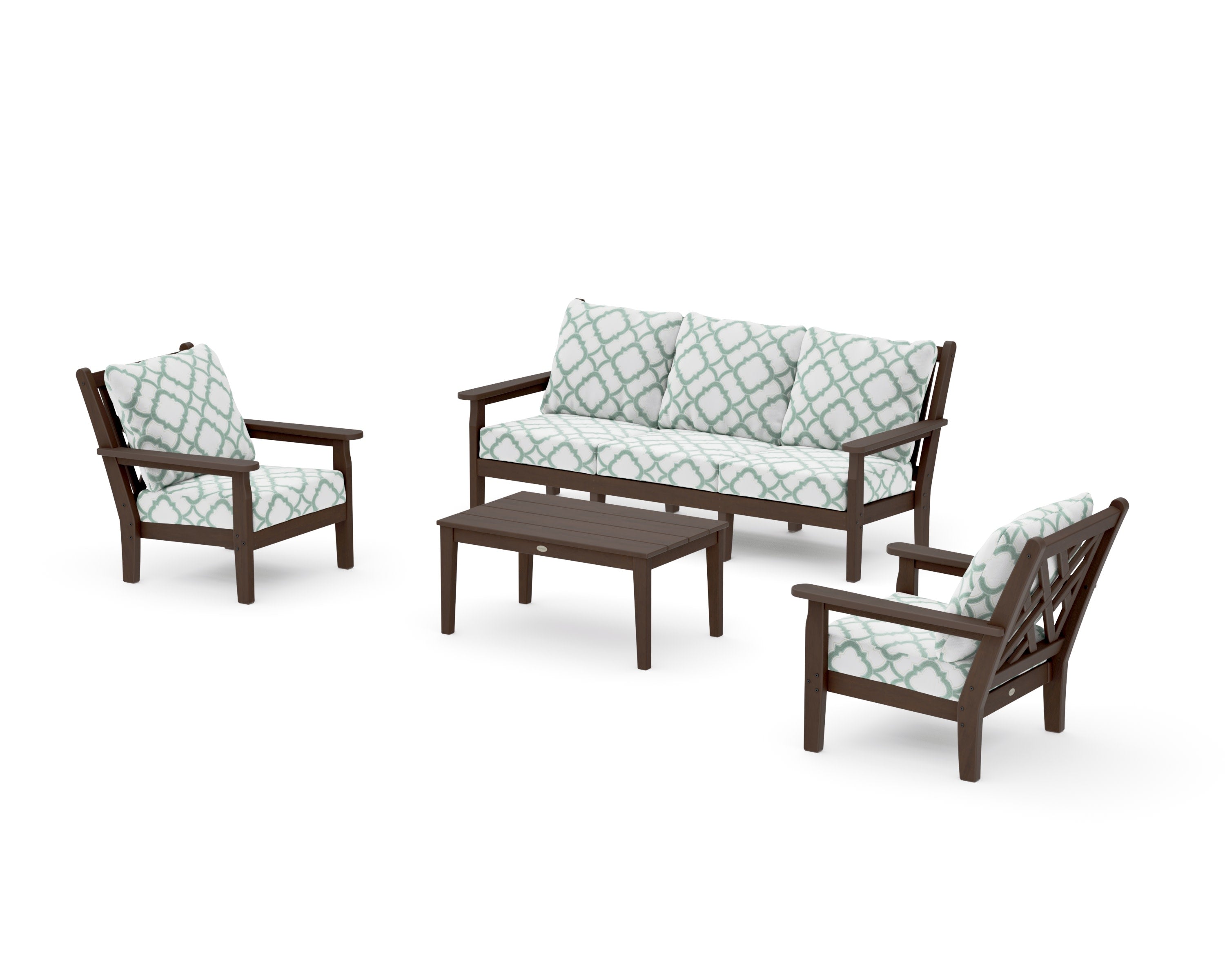 Chippendale 4-Piece Deep Seating Set with Sofa in Kona / Trellis Glacier Spa