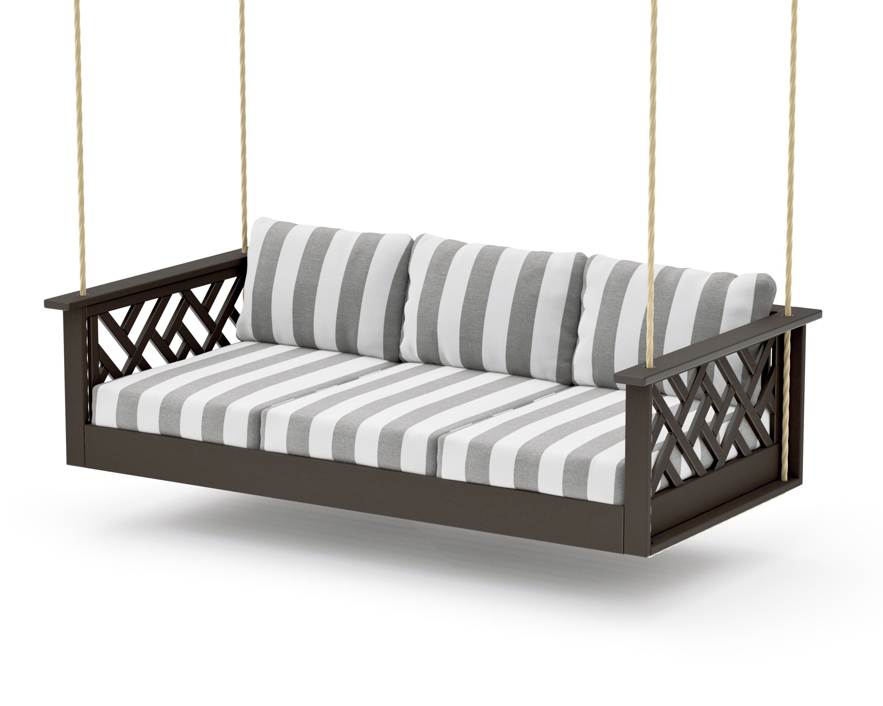 Chippendale Daybed Swing in Vintage Coffee / Cabana Stripe Grey Mist