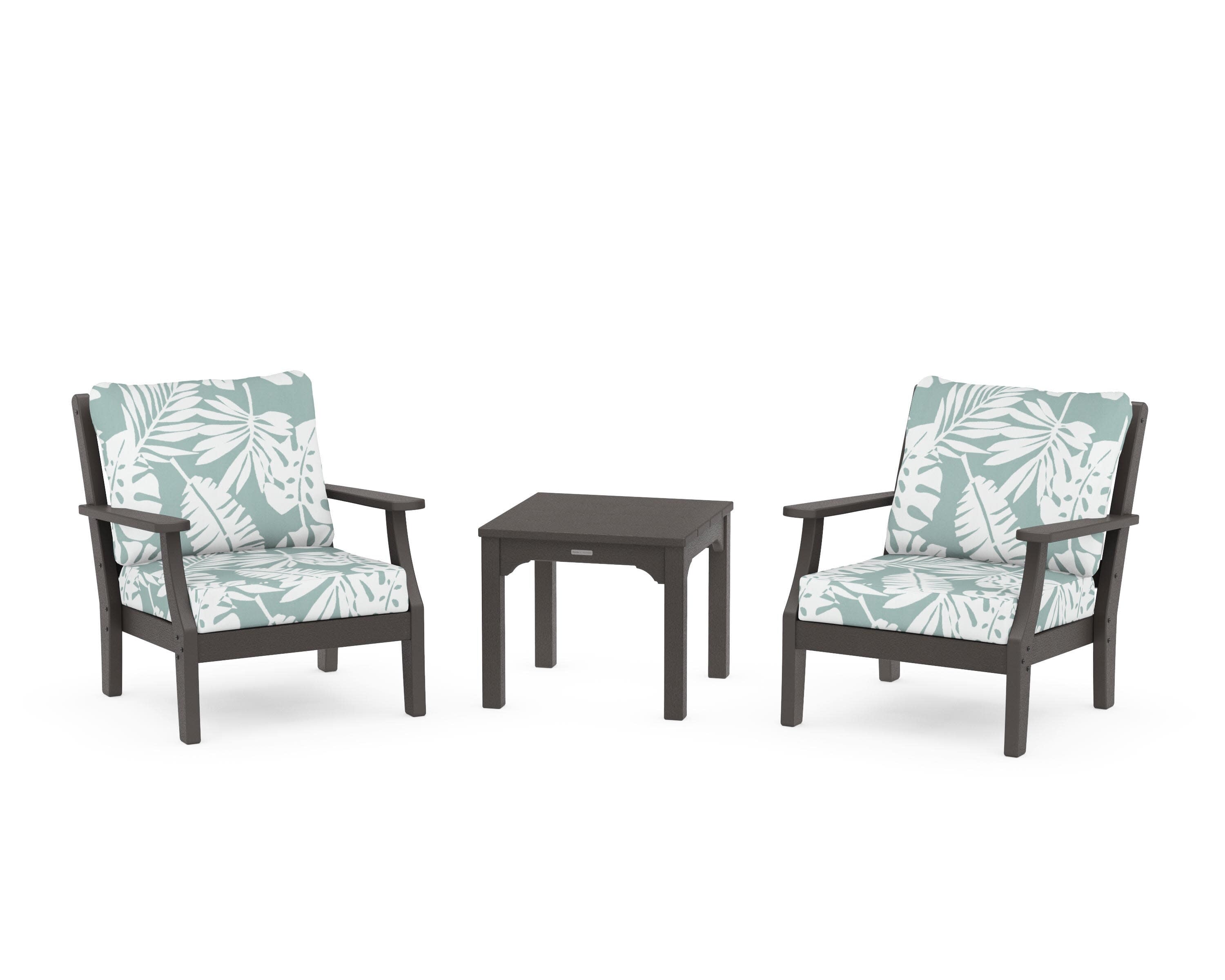 Chinoiserie 3-Piece Deep Seating Set in Vintage Coffee / Leaf Glacier Spa