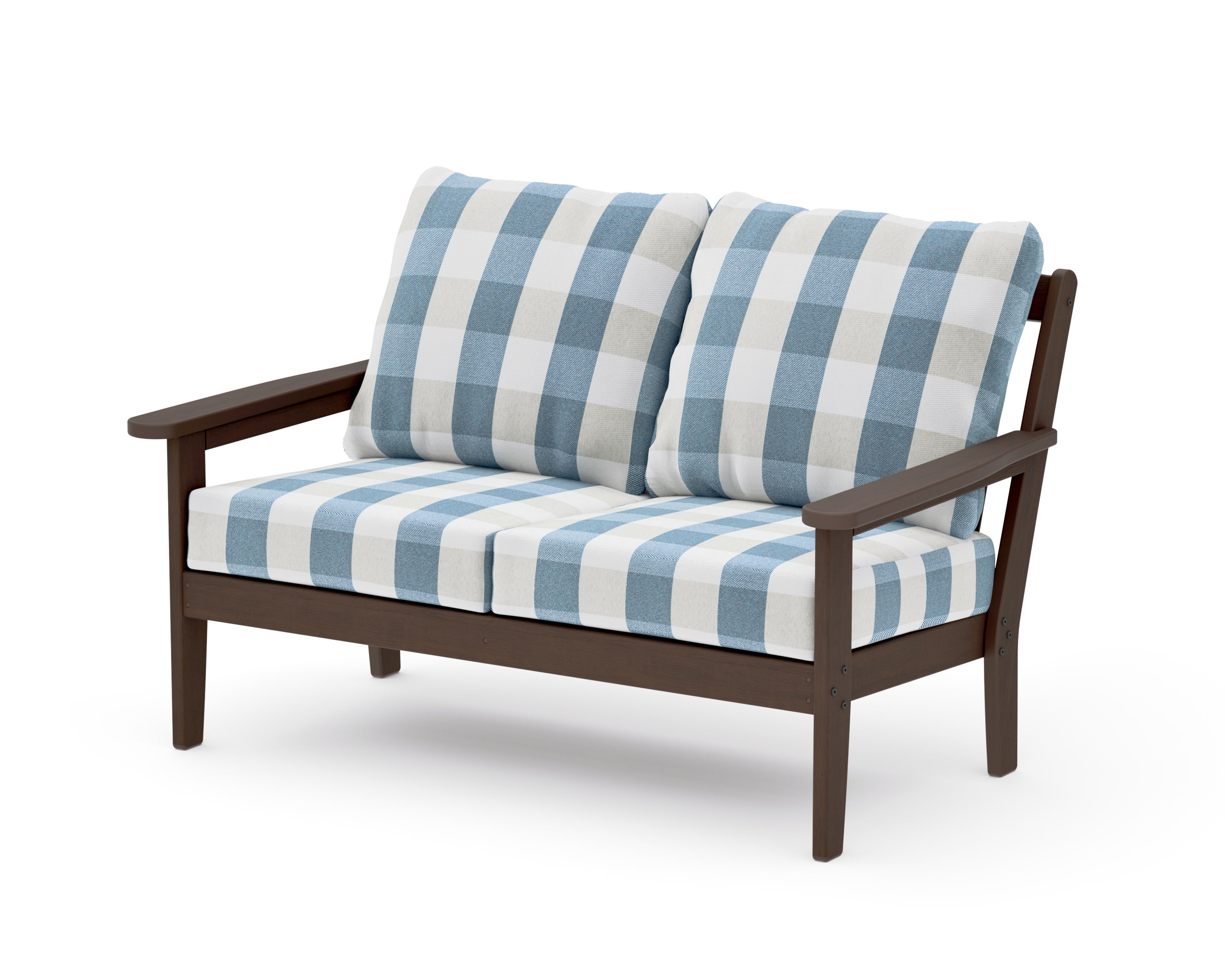 Cottage Deep Seating Loveseat in Kona / Buffalo Plaid Sky Blue