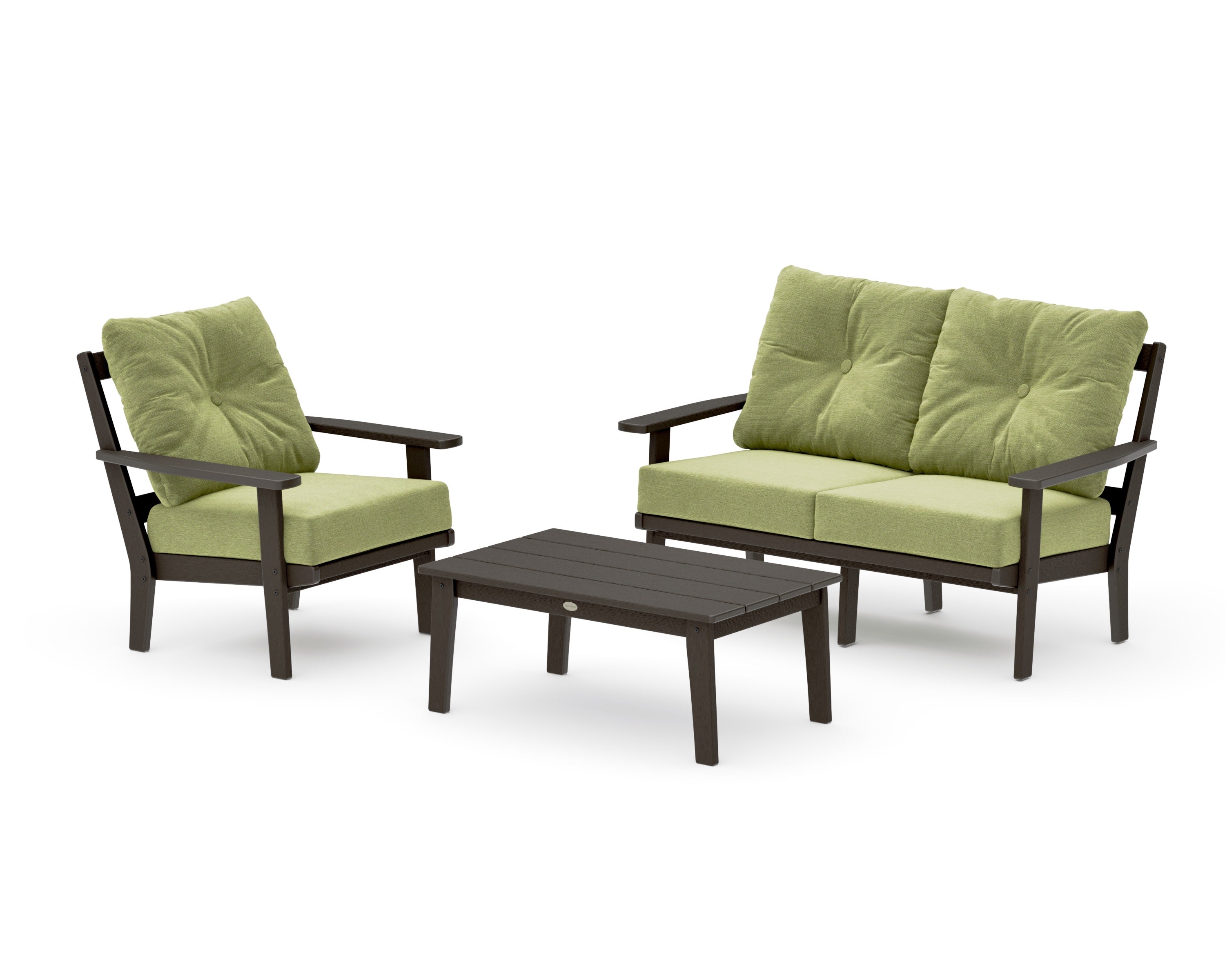 Prairie 3-Piece Deep Seating Set with Loveseat in Vintage Coffee / Chartreuse Boucle