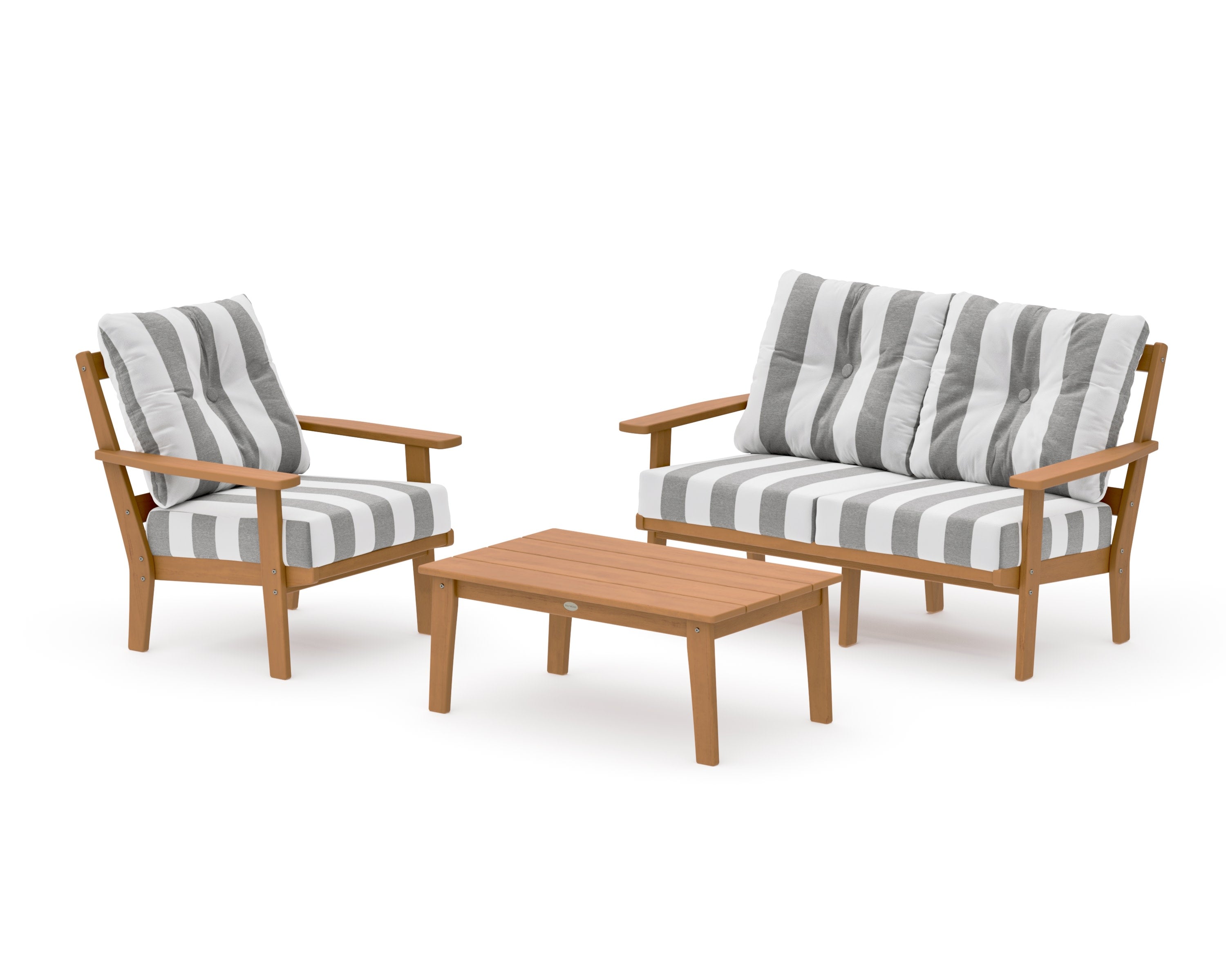 Oxford 3-Piece Deep Seating Set with Loveseat in Natural / Cabana Stripe Grey Mist