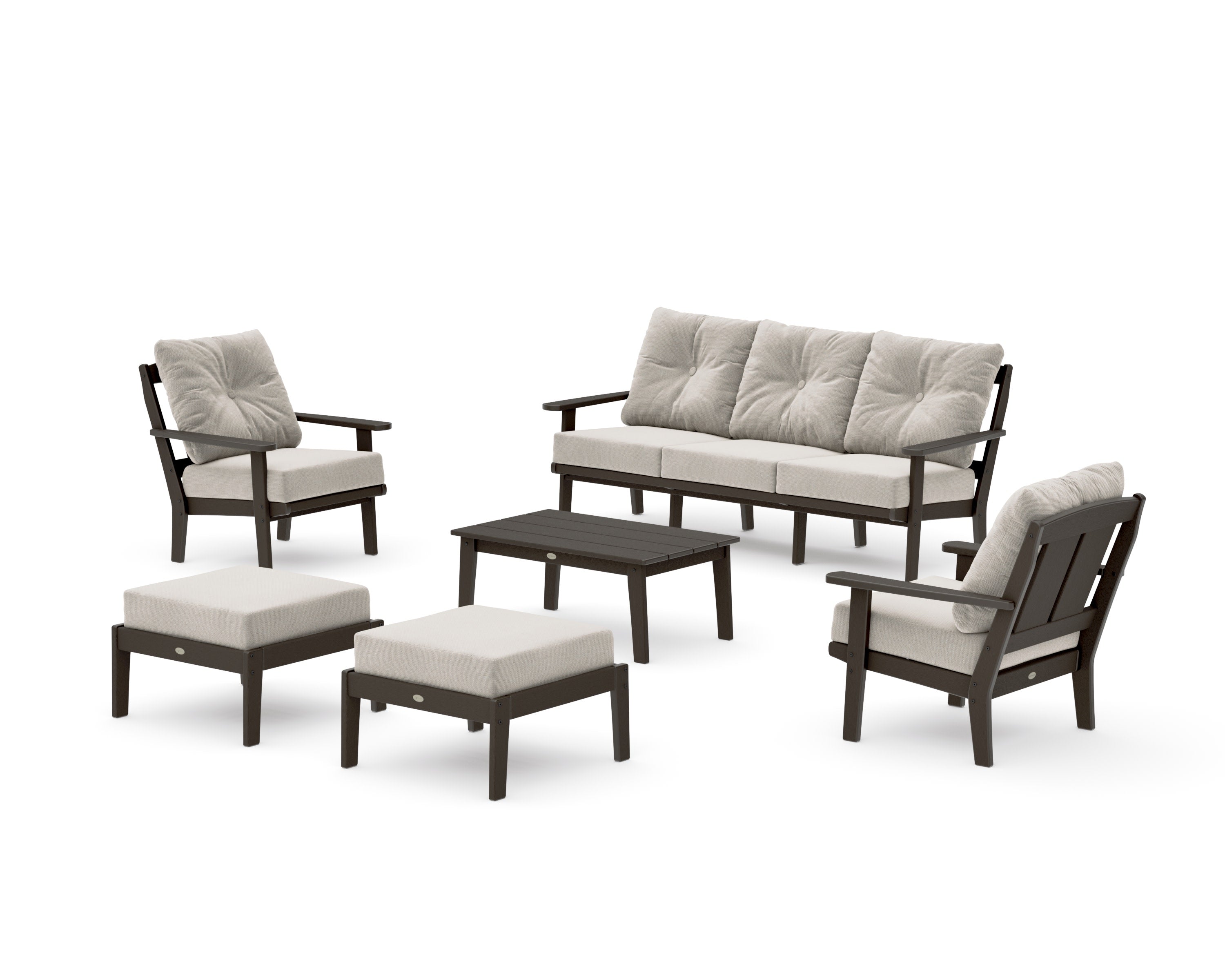 Mission 6-Piece Lounge Sofa Set in Vintage Coffee / Dune Burlap
