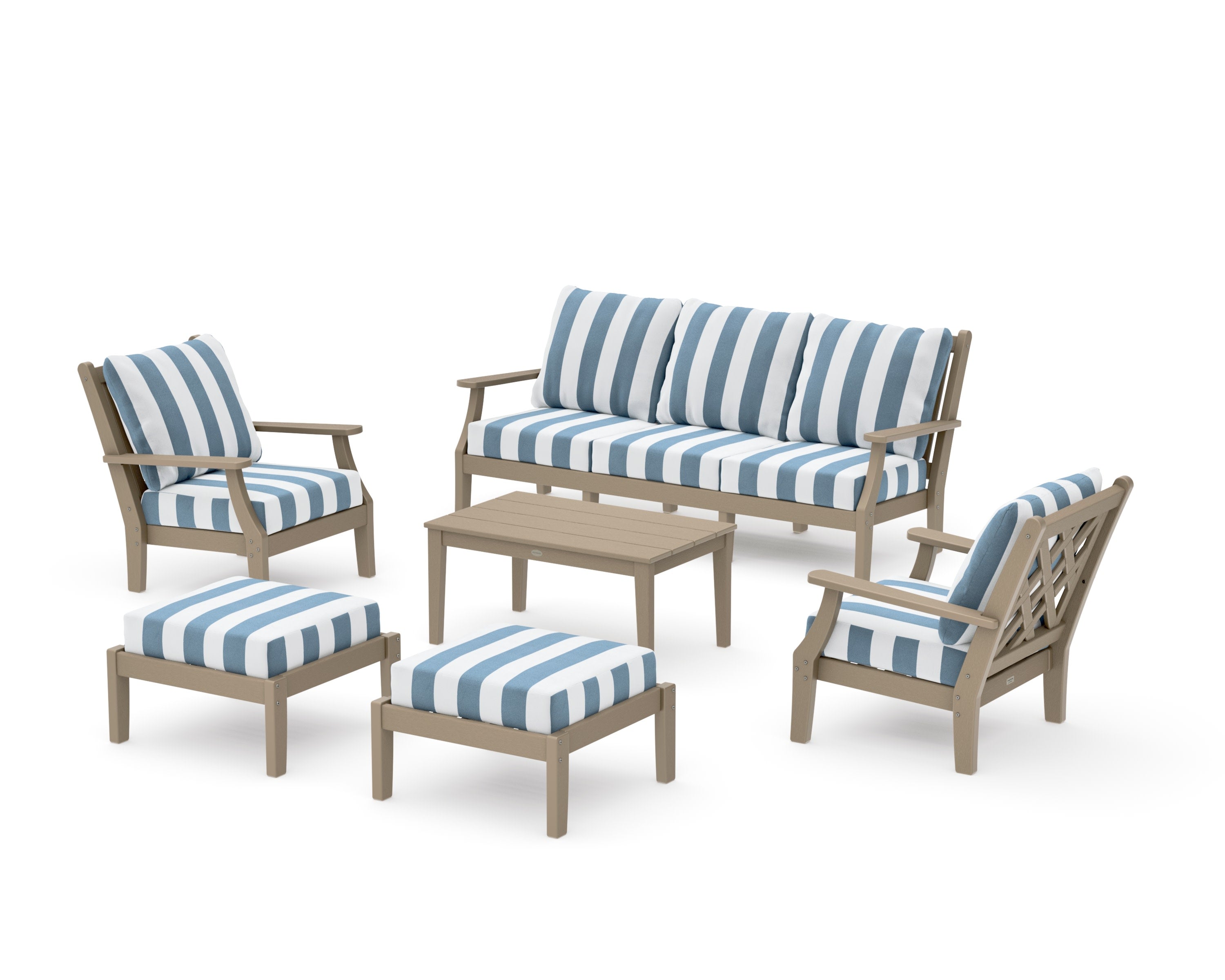 Wovendale 6-Piece Lounge Sofa Set in Vintage Sahara / Cabana Stripe Sky Blue