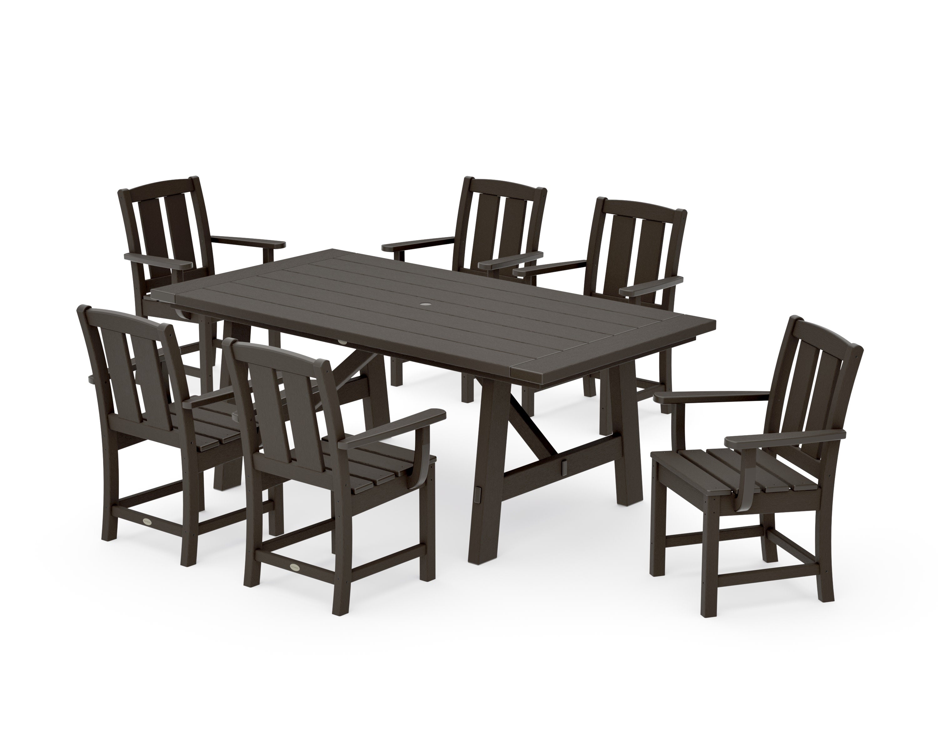 Mission Arm Chair 7-Piece Rustic Farmhouse Dining Set in Vintage Coffee