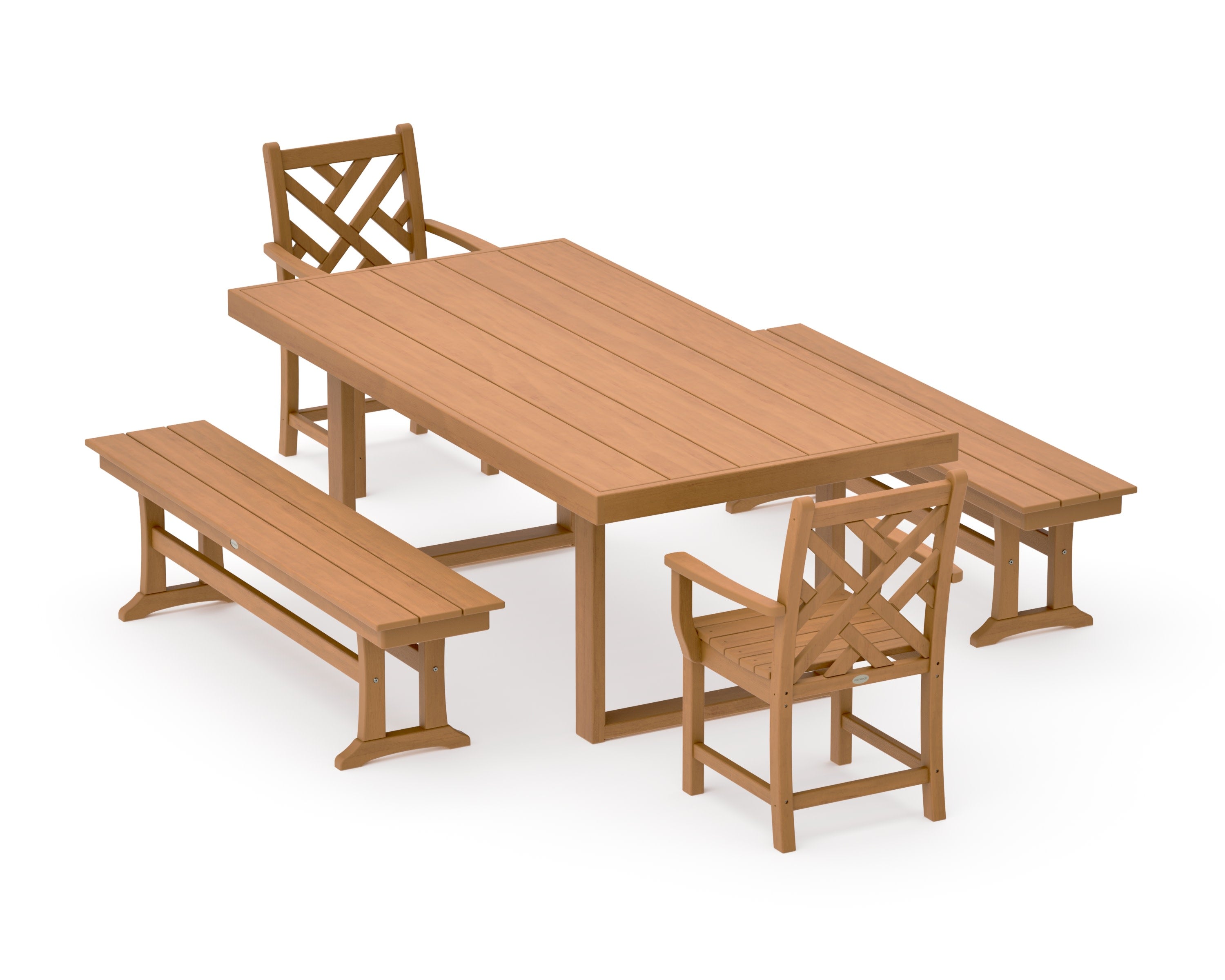 Chippendale 5-Piece Dining Set with Benches in Natural