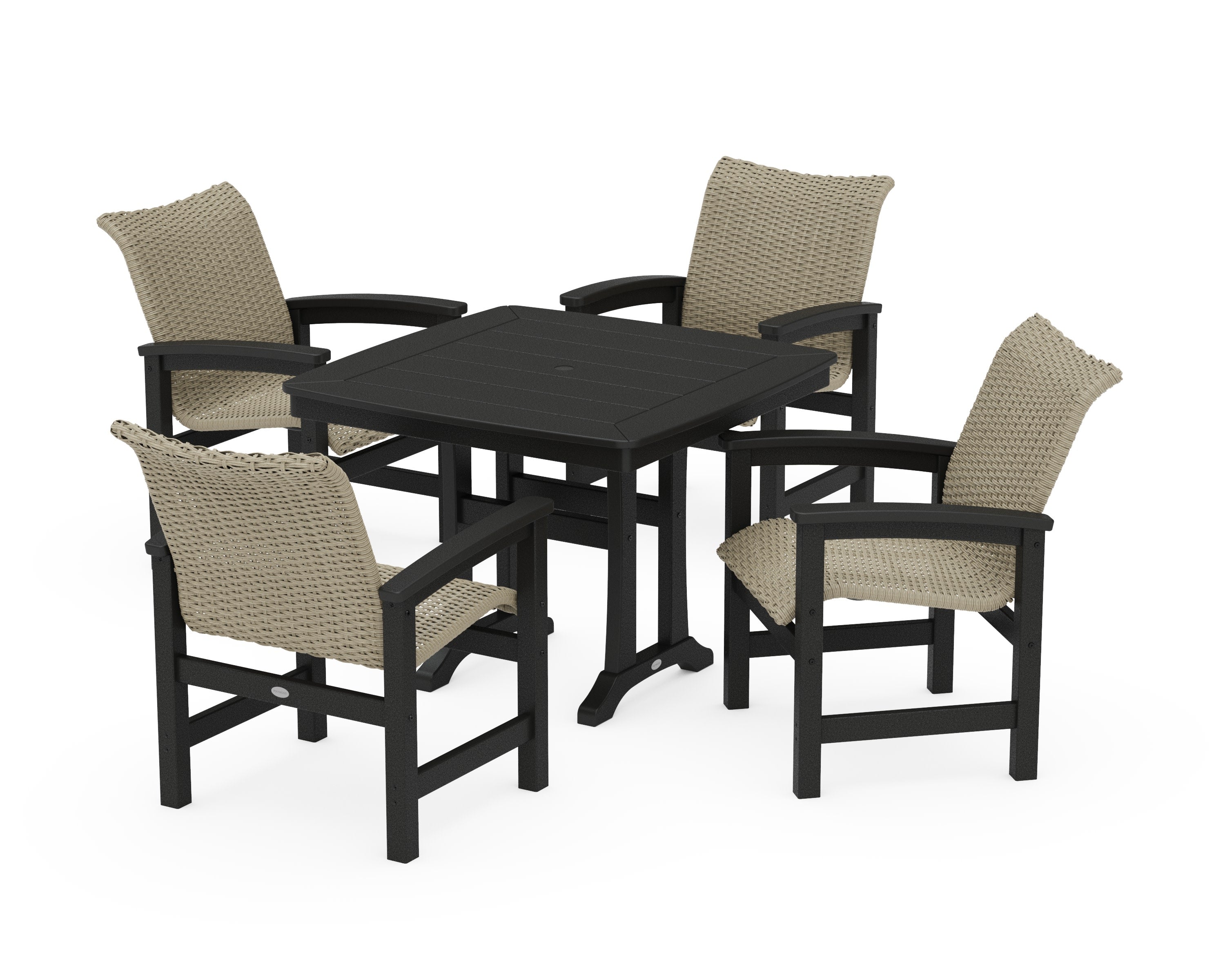 Coastal Woven 5-Piece Dining Set with Trestle Legs in Black / Dune Grass