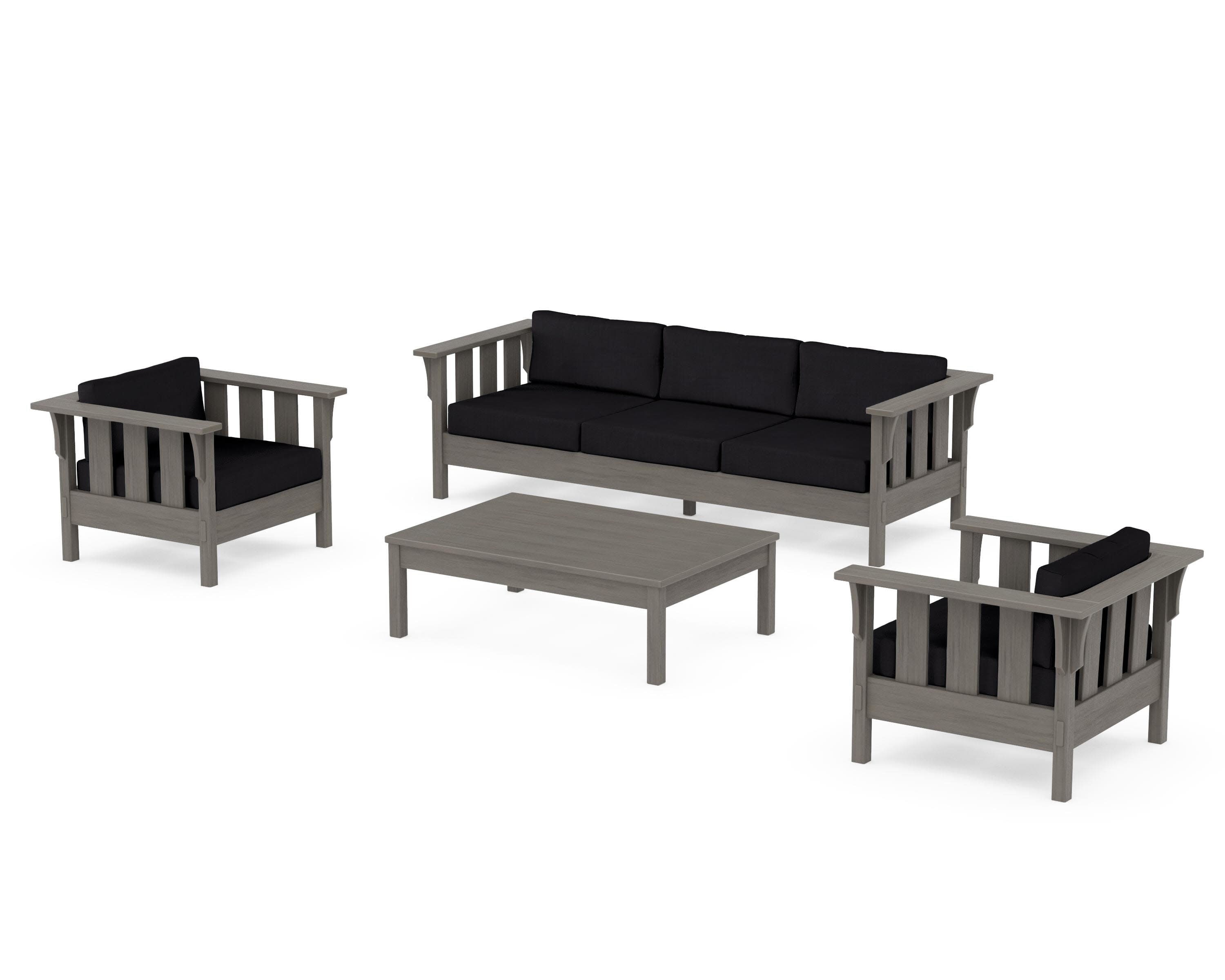 Acadia 4-Piece Deep Seating Set with Sofa in Driftwood / Midnight Linen