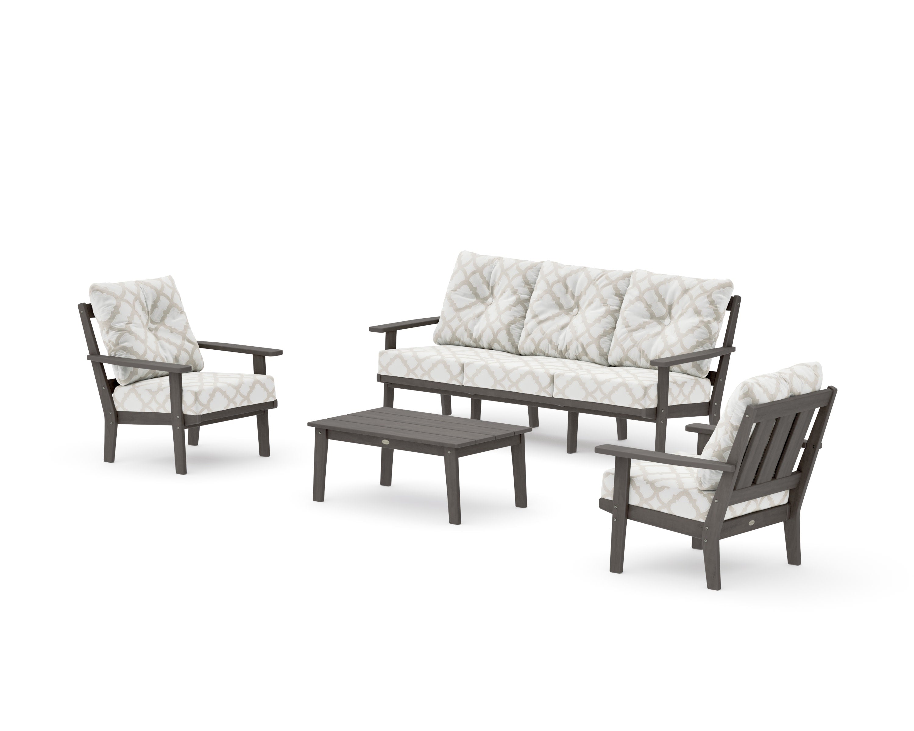 Oxford 4-Piece Deep Seating Set with Sofa in Driftwood / Trellis Dune Burlap