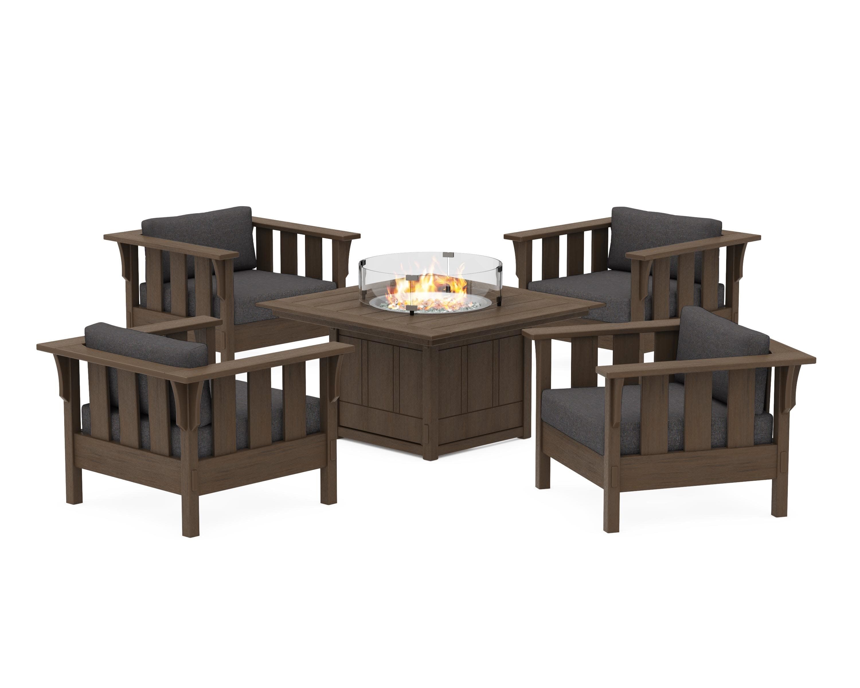 Acadia 5-Piece Deep Seating Set with Fire Pit Table in Kona / Ash Charcoal