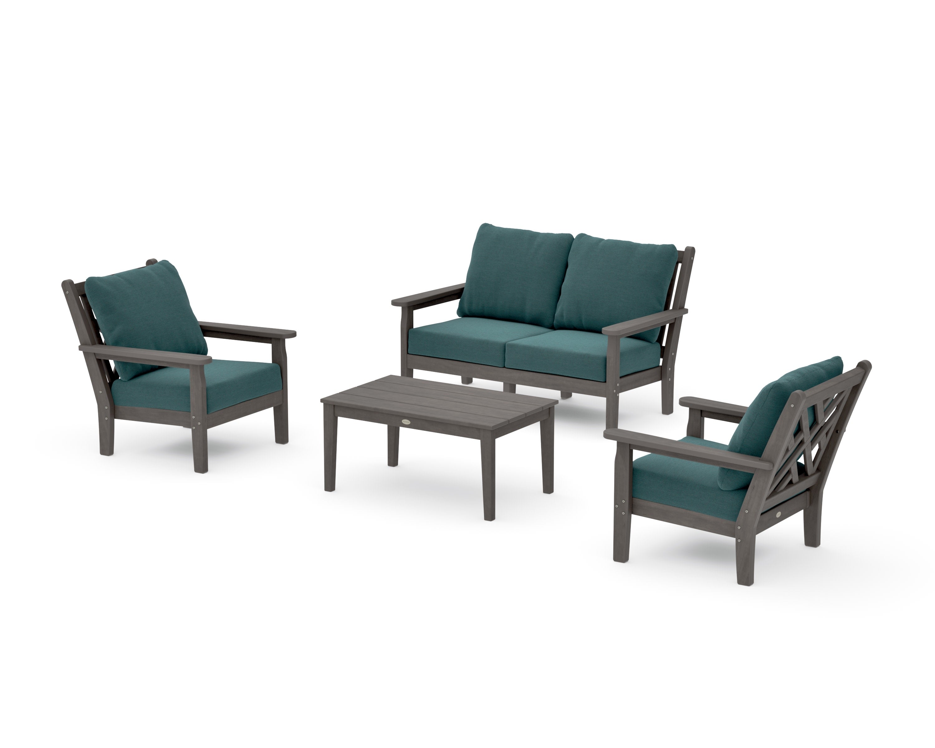 Chippendale 4-Piece Deep Seating Set with Loveseat in Driftwood / Ocean Teal