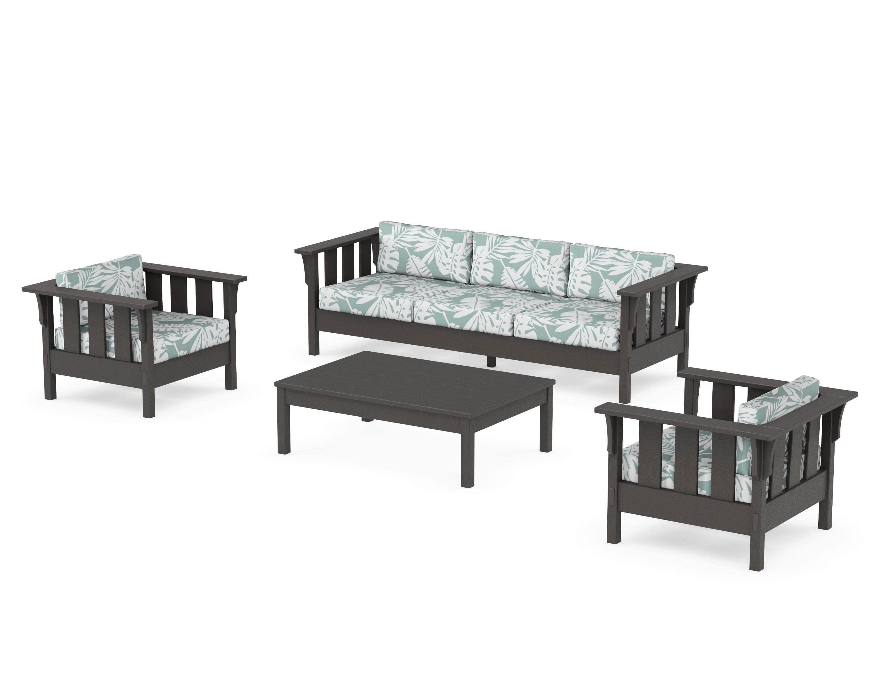 Acadia 4-Piece Deep Seating Set with Sofa in Vintage Coffee / Leaf Glacier Spa