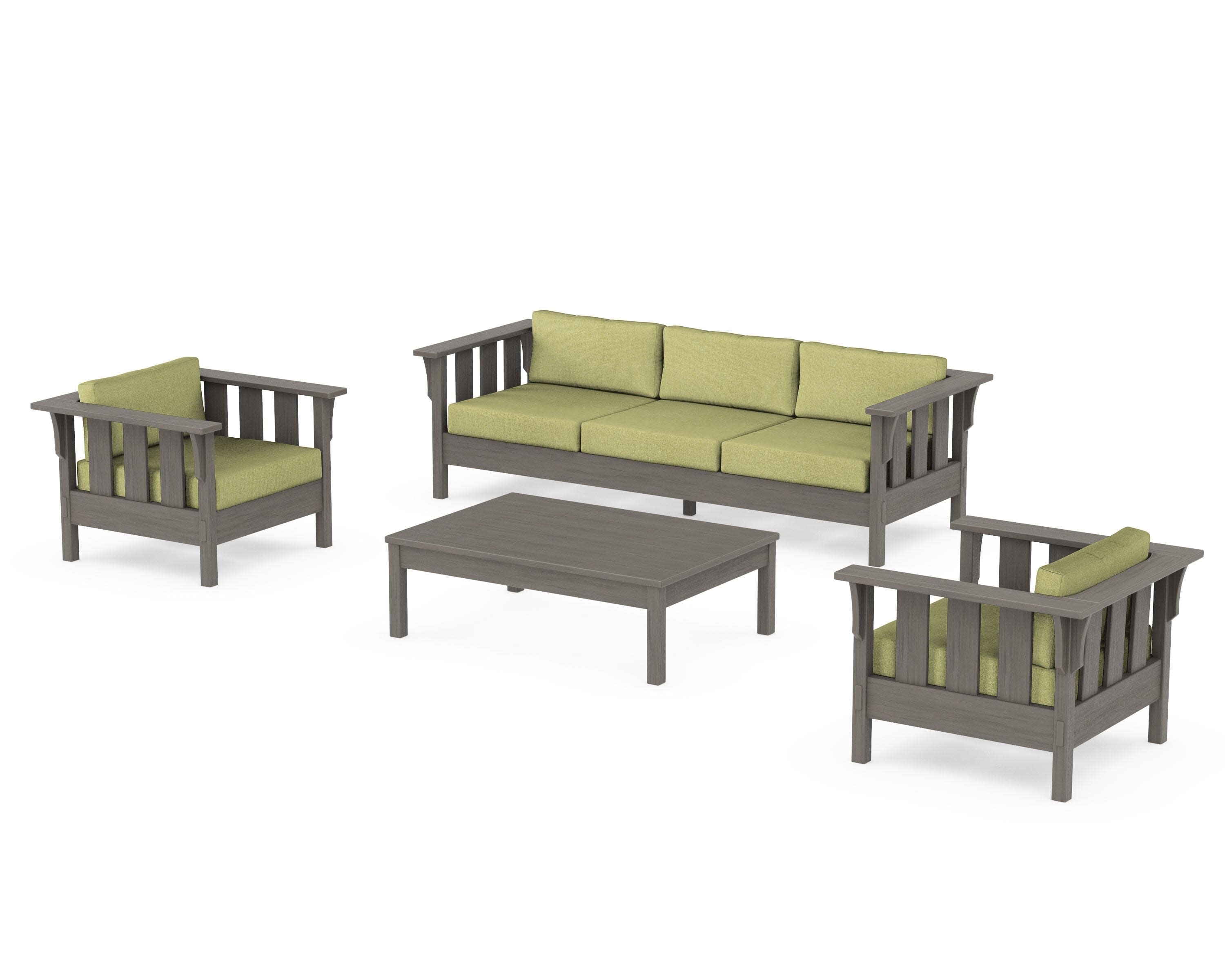 Acadia 4-Piece Deep Seating Set with Sofa in Driftwood / Chartreuse Boucle