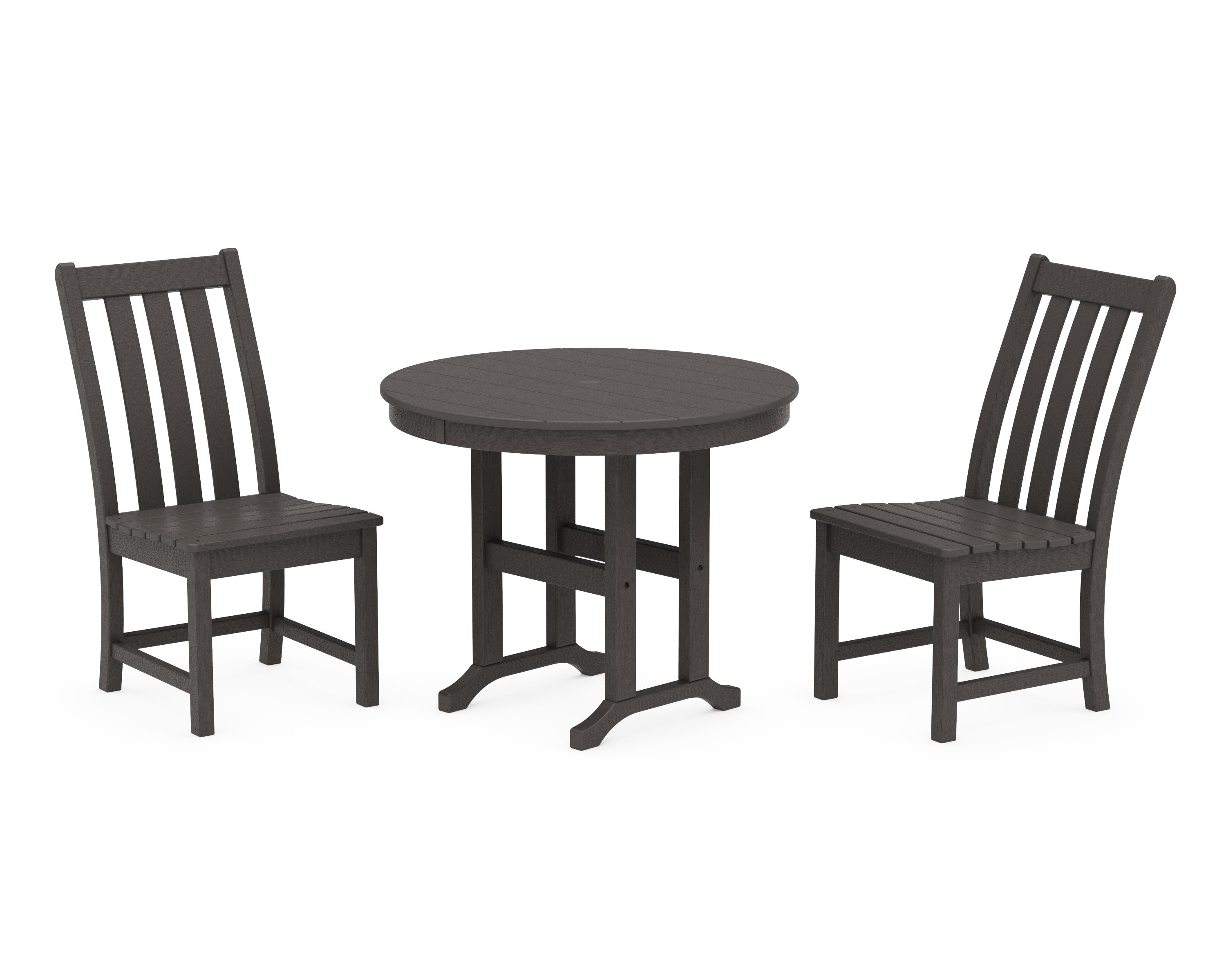 Vineyard Side Chair 3-Piece Round Dining Set in Vintage Coffee