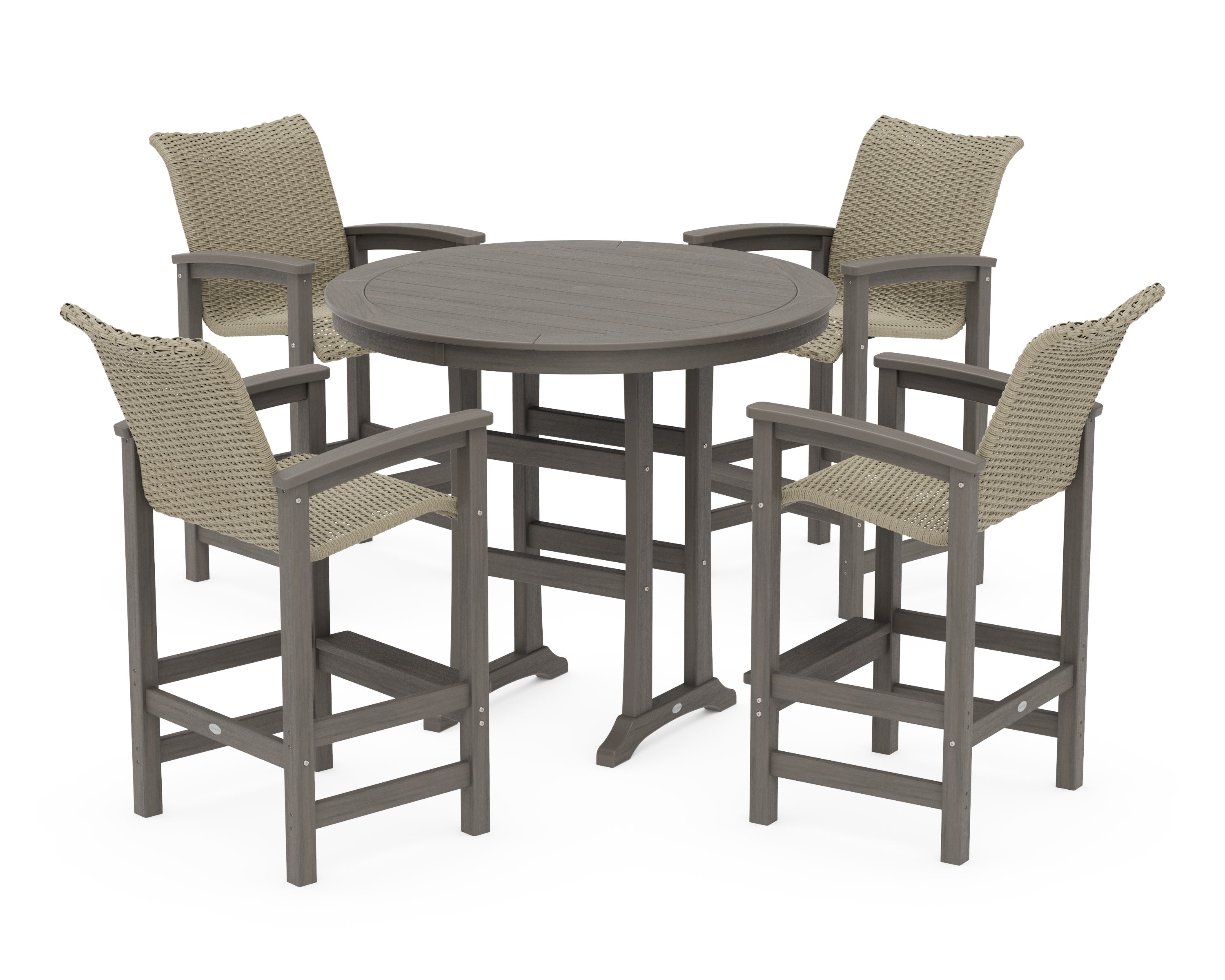Coastal Woven 5-Piece Round Bar Set in Driftwood / Dune Grass