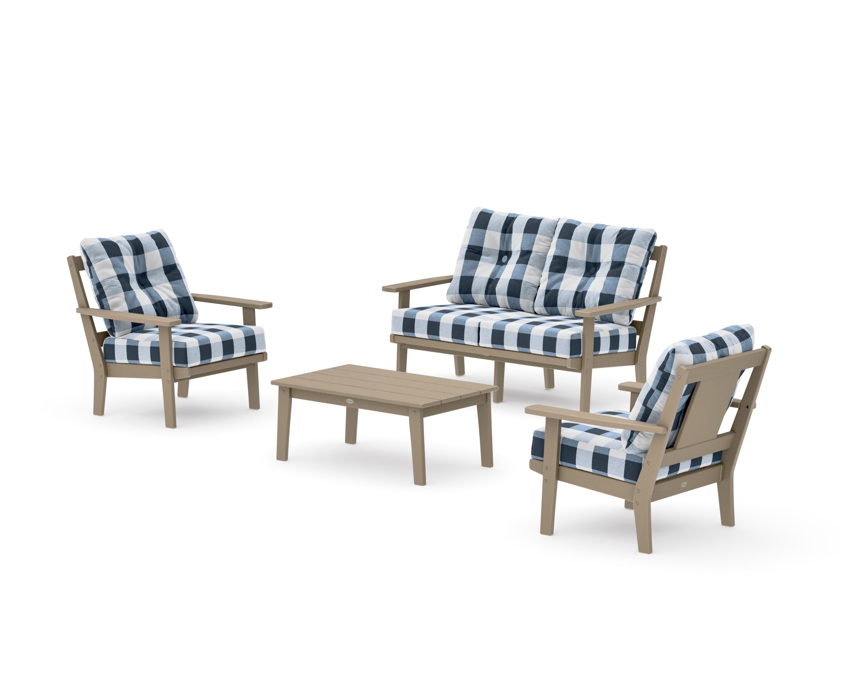 Prairie 4-Piece Deep Seating Set with Loveseat in Vintage Sahara / Buffalo Plaid Marine Indigo