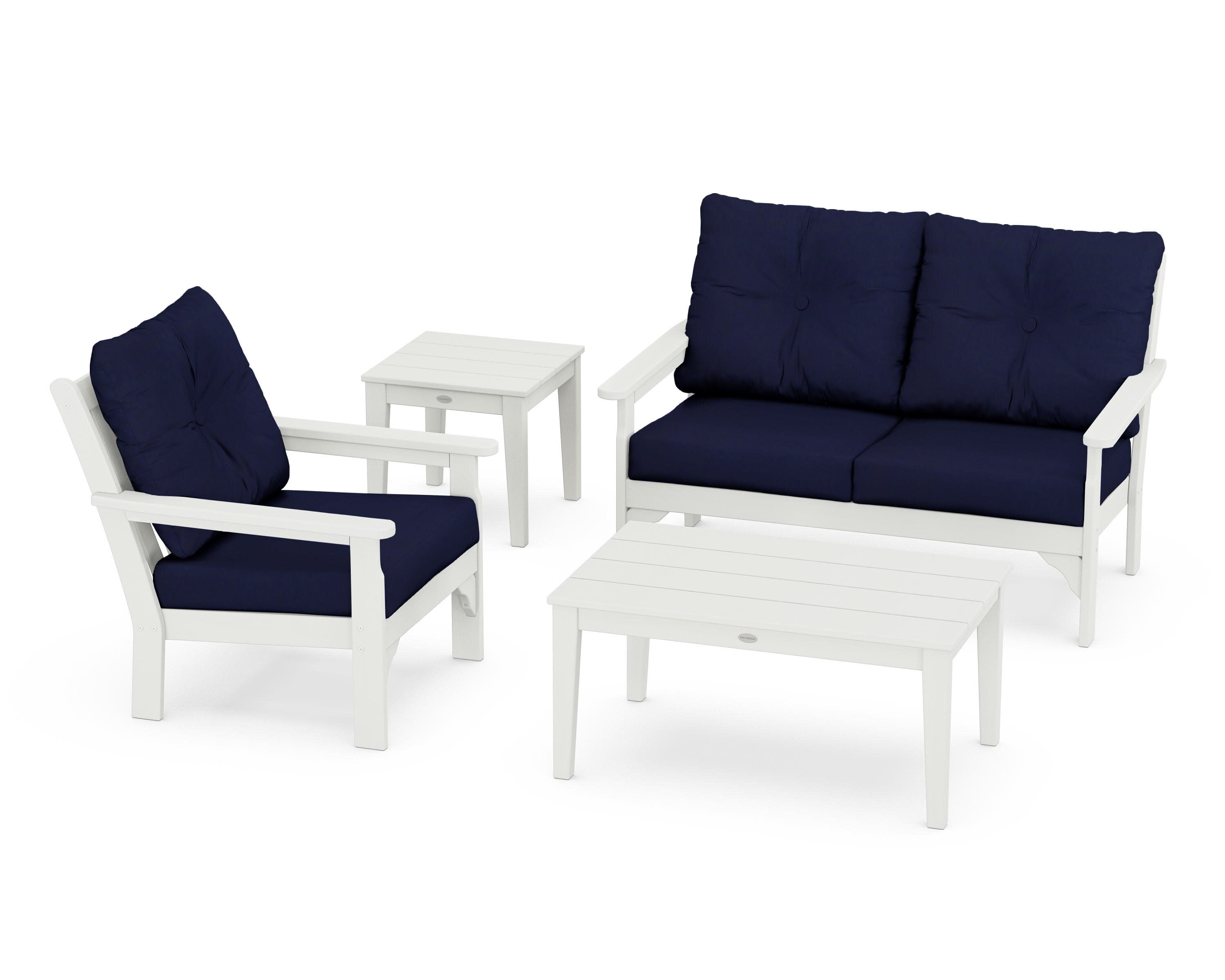 Vineyard 4-Piece Deep Seating Set in Vintage White / Navy