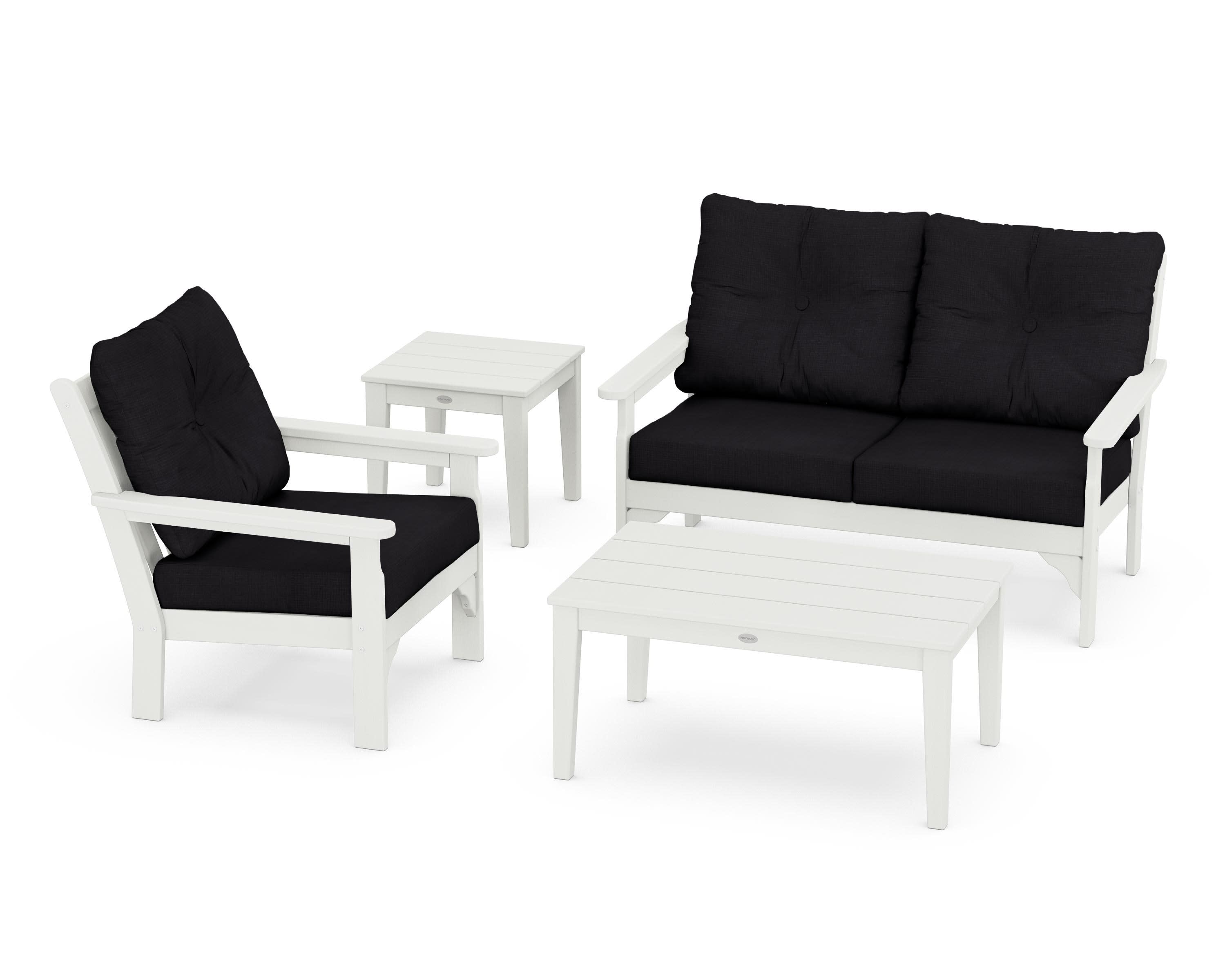 Vineyard 4-Piece Deep Seating Set in Vintage White / Midnight Linen
