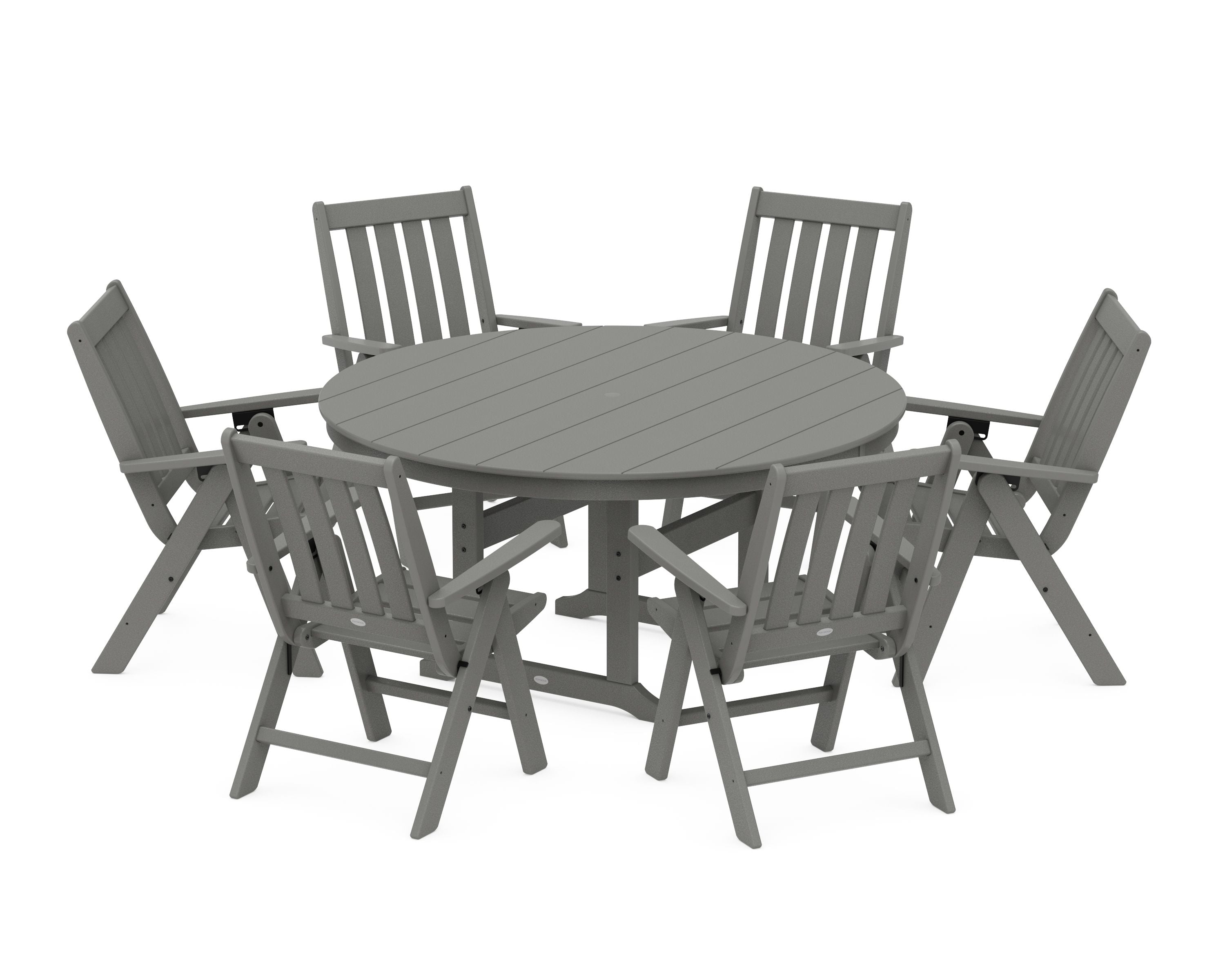 Vineyard 7-Piece Folding Chair Round Farmhouse Dining Set in Slate Grey