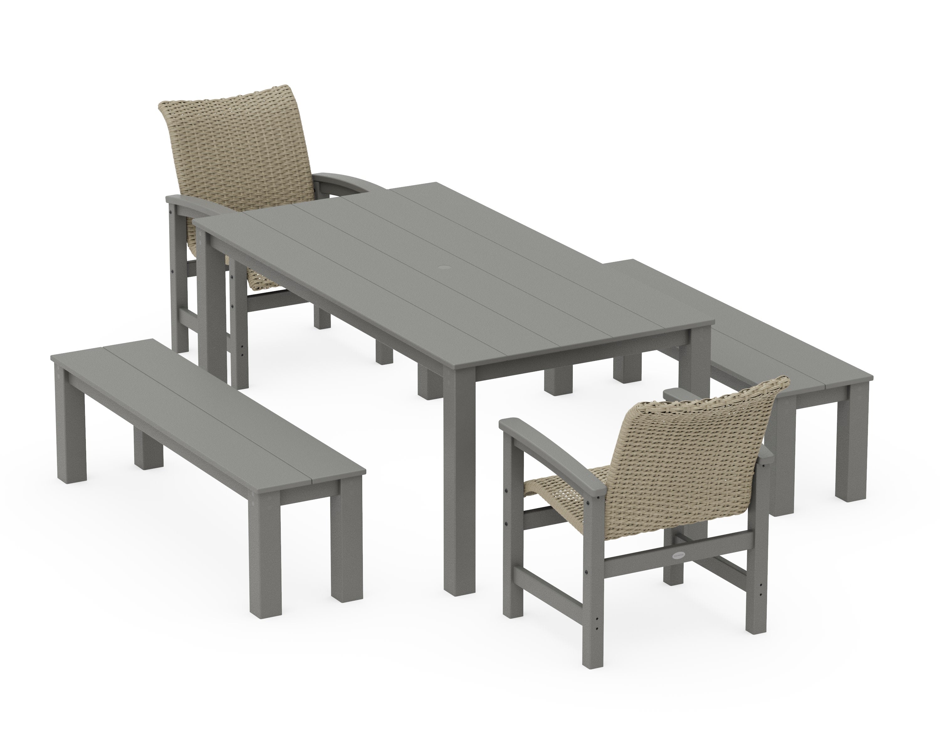 Coastal Woven 5-Piece Parsons Dining Set with Benches