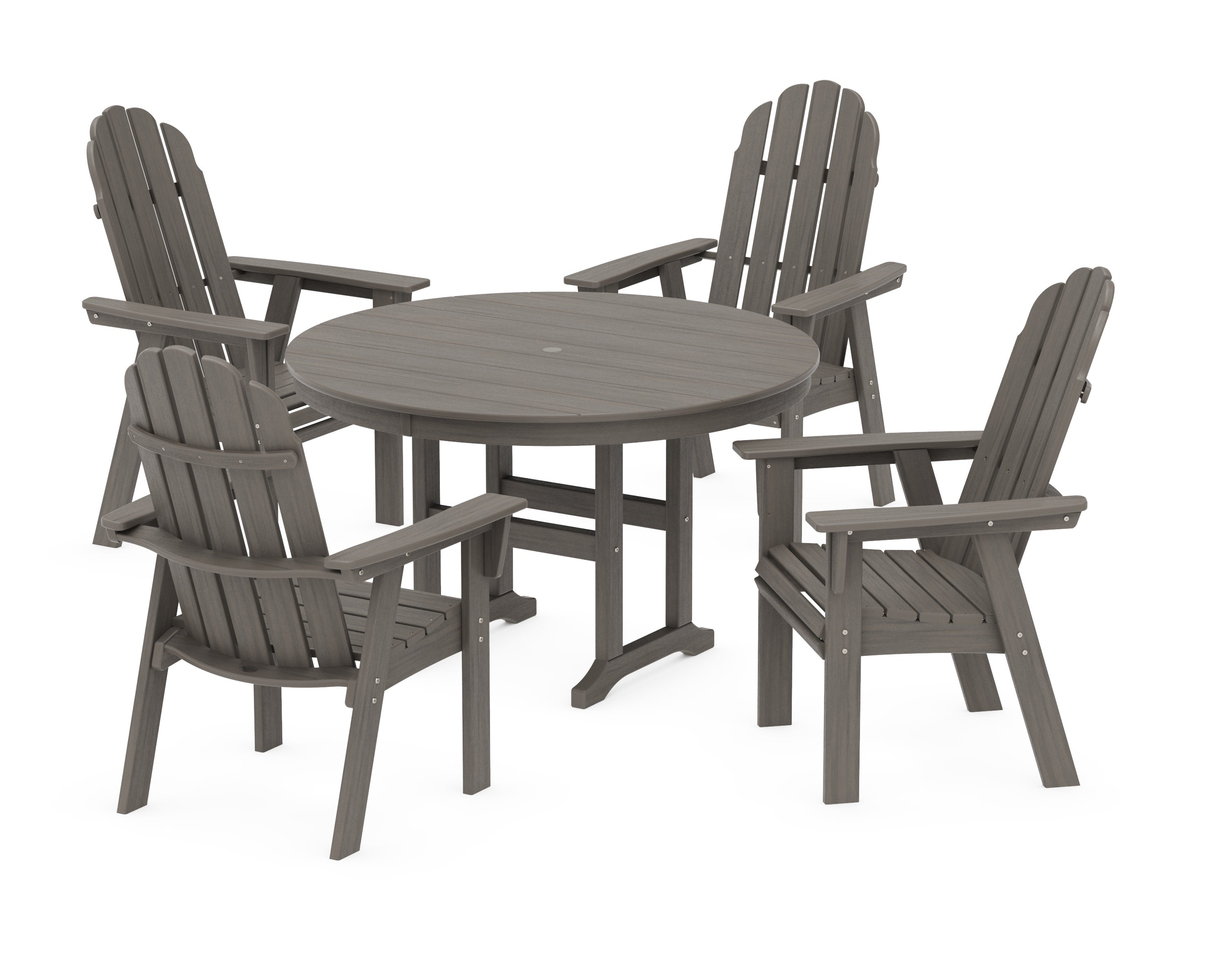 Vineyard Curveback Adirondack 5-Piece Round Farmhouse Dining Set in Driftwood