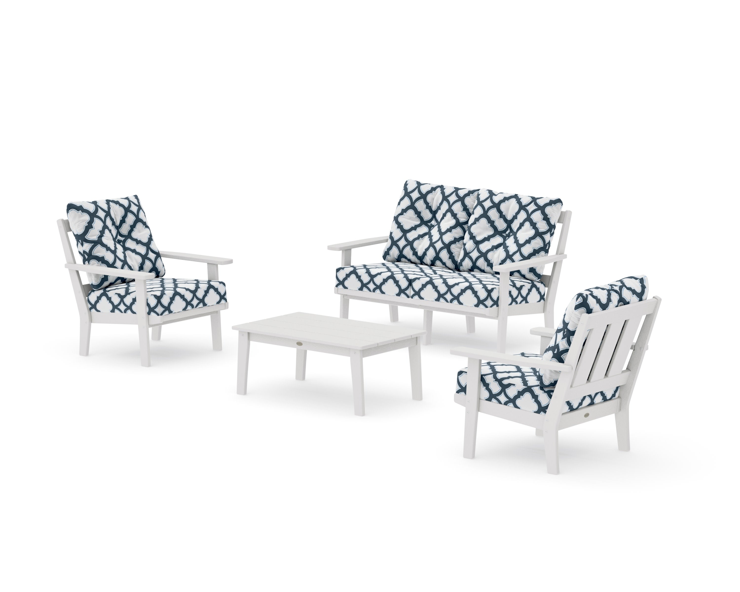 Oxford 4-Piece Deep Seating Set with Loveseat in Vintage White / Trellis Marine Indigo