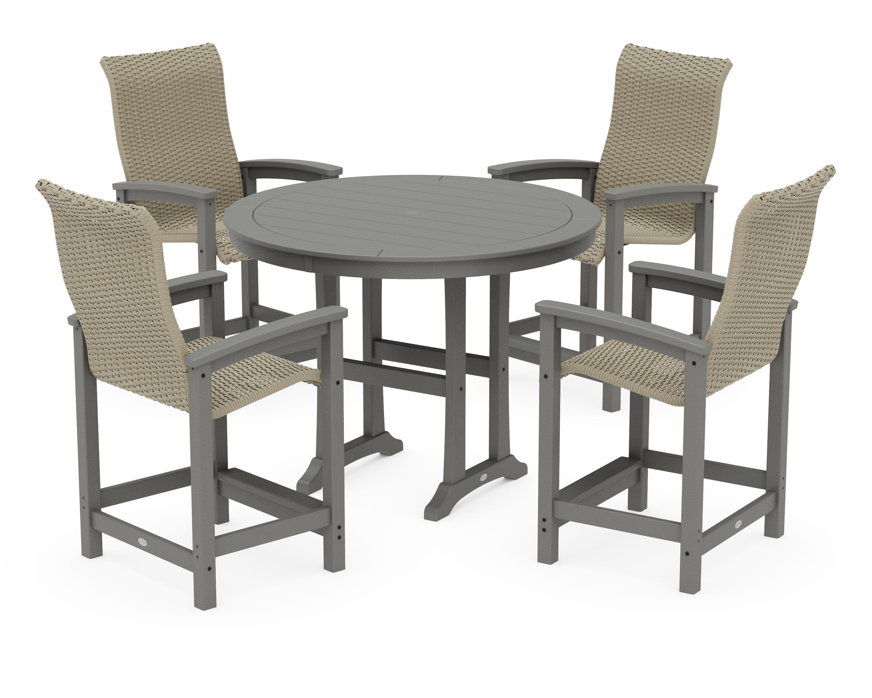 Coastal Woven High-Back 5-Piece Round Counter Set in Slate Grey / Dune Grass