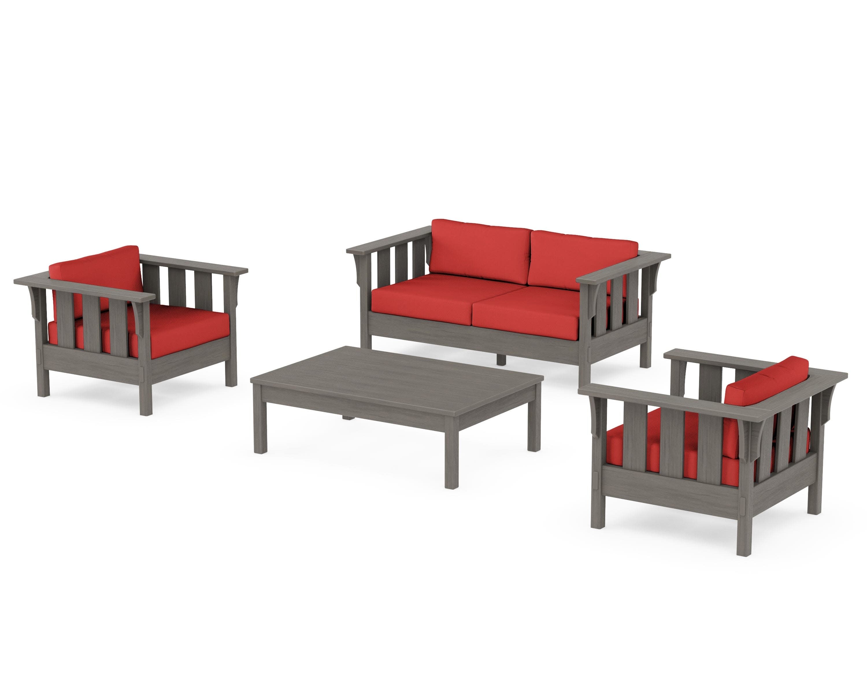 Acadia 4-Piece Deep Seating Set with Loveseat in Driftwood / Crimson Linen
