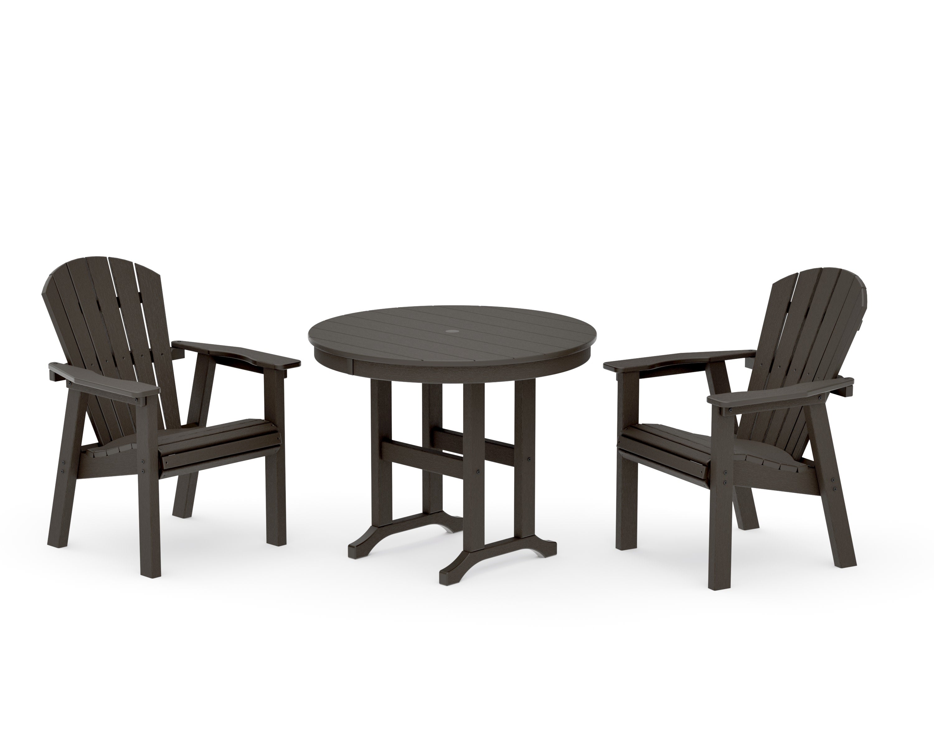 Seashell 3-Piece Round Farmhouse Dining Set in Vintage Coffee